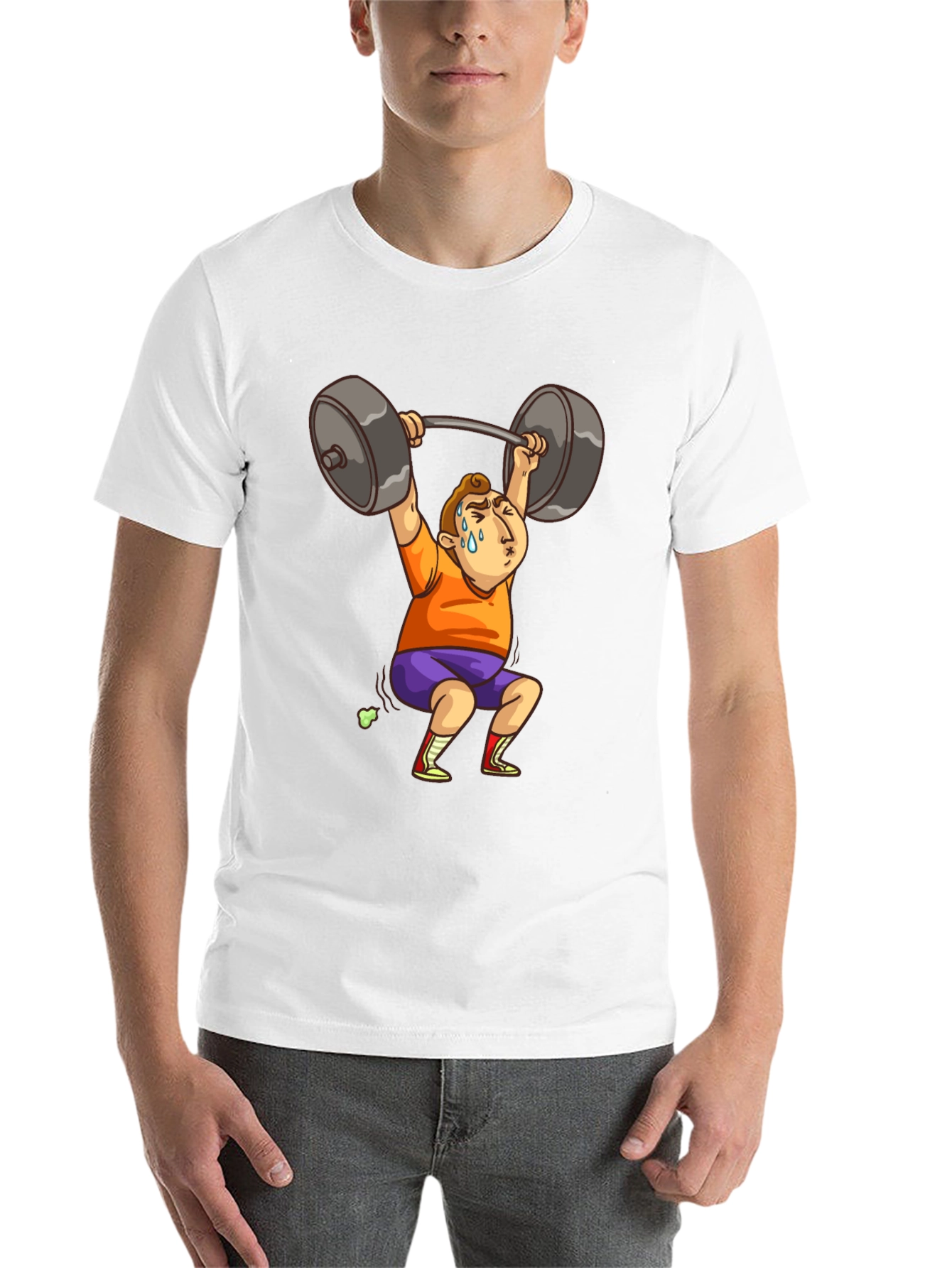 Black Funny Weightlifter Cartoon T-Shirt view 14