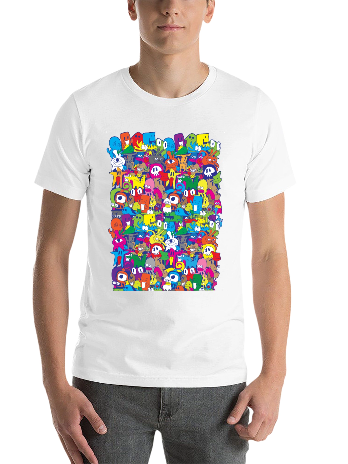 Black Doodle Art Graphic Print Black T-Shirt view 14
