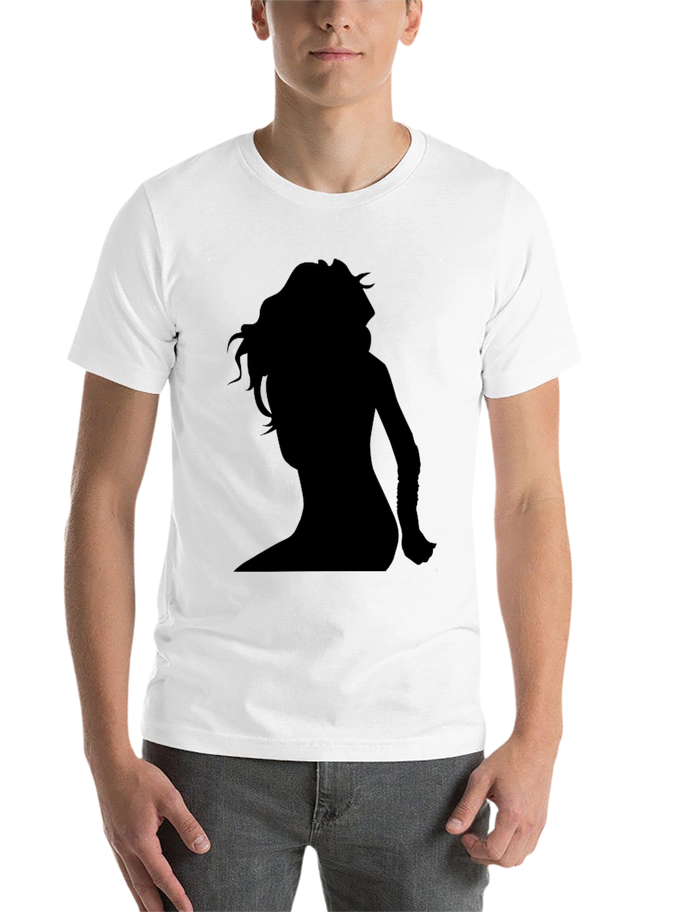 Black Silhouette Woman Graphic Tee - Black Cotton Shirt view 14