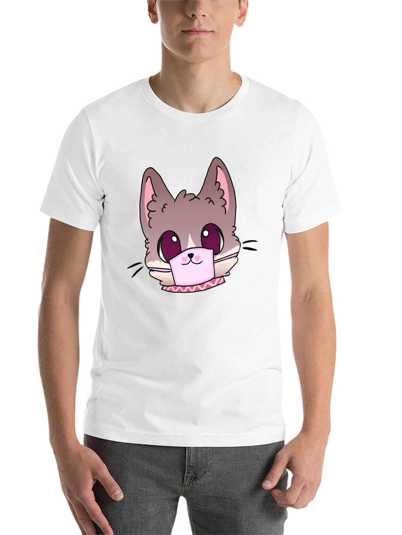 Black Cute Cat Face Mask Graphic T-Shirt view 14