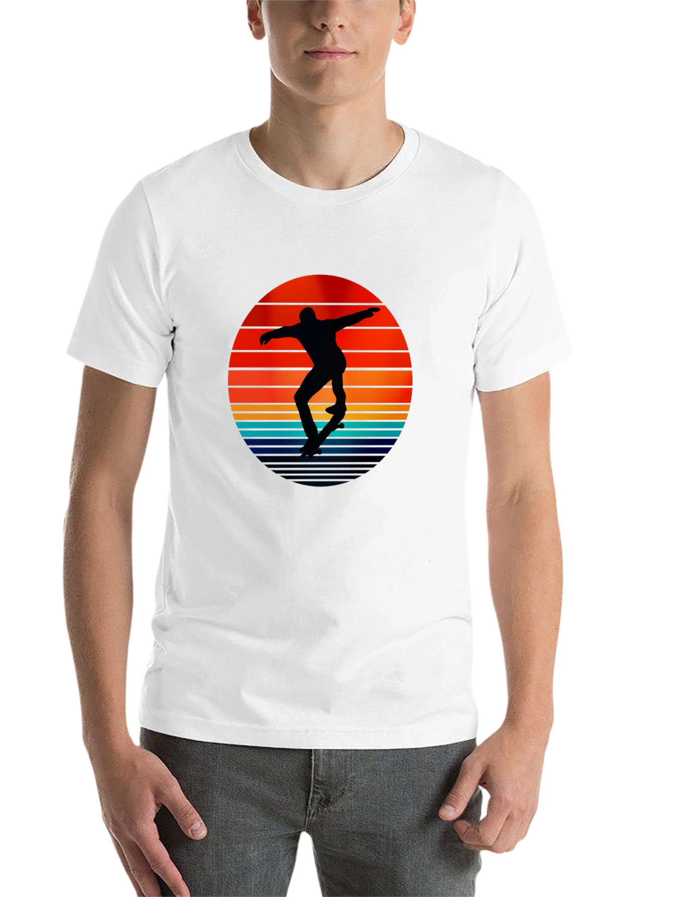 Black Retro Skateboarder Sunset Graphic T-Shirt view 14