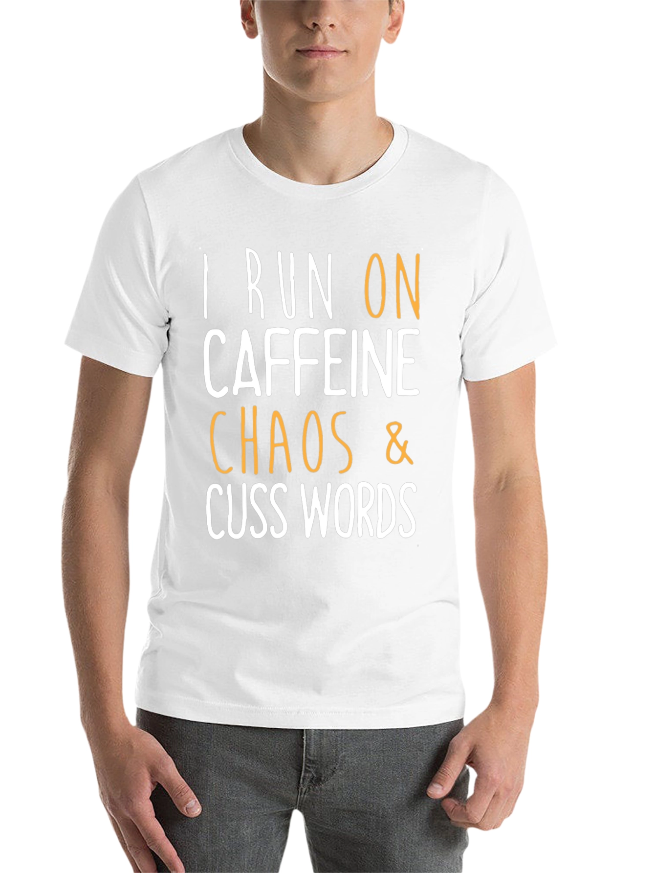 Black I Run On Caffeine, Chaos & Cuss Words T-Shirt view 14