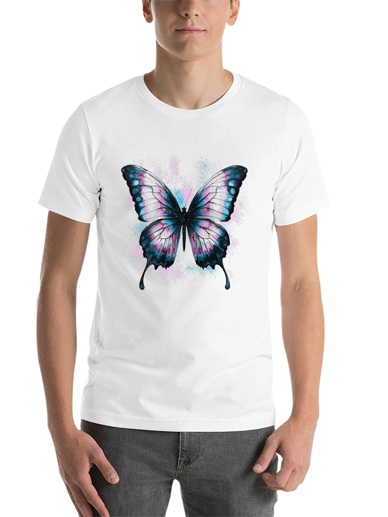 Black Butterfly Graphic Black Cotton T-Shirt view 14