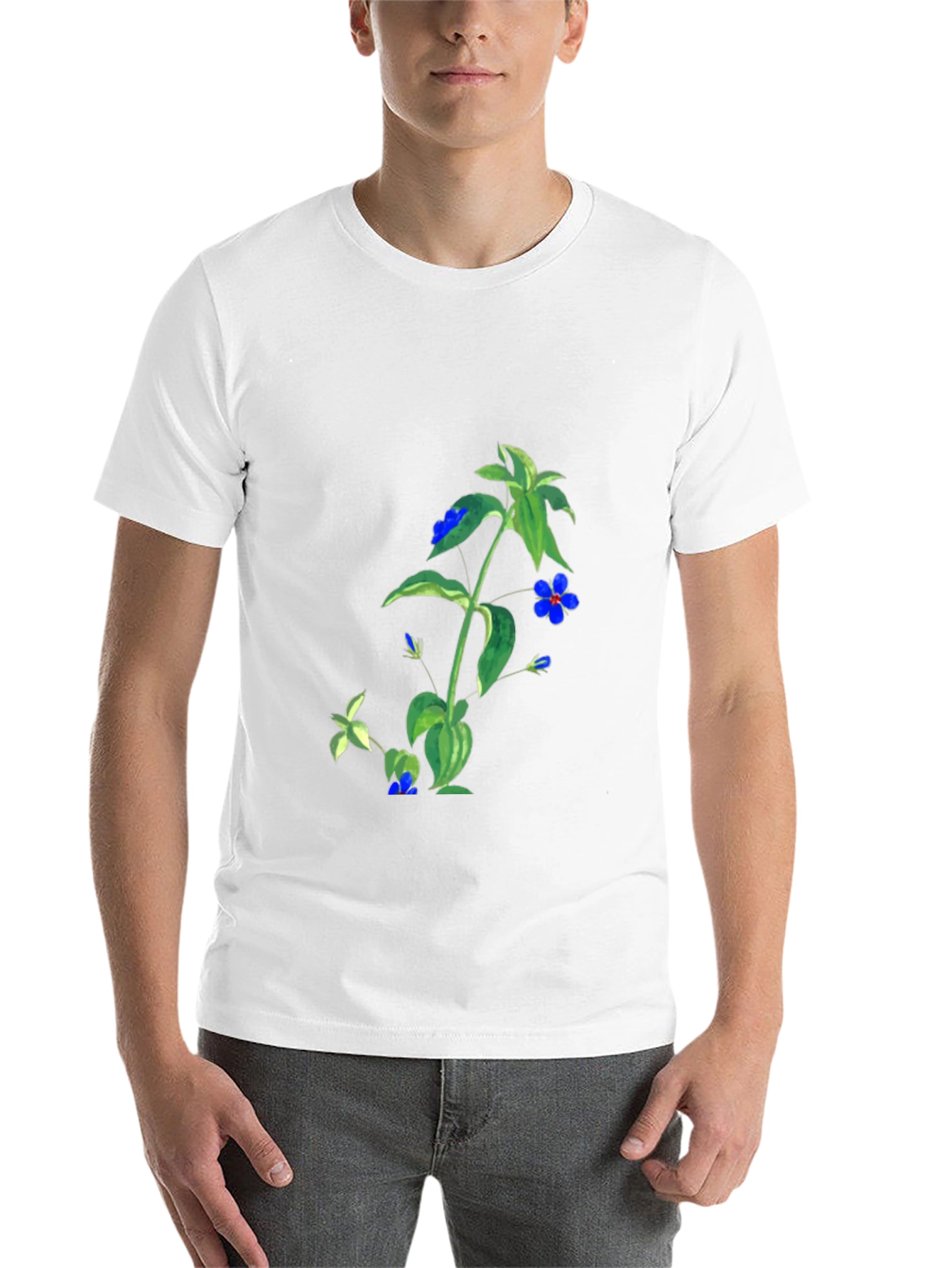 Black Botanical Blue Flower Graphic Black T-Shirt view 14