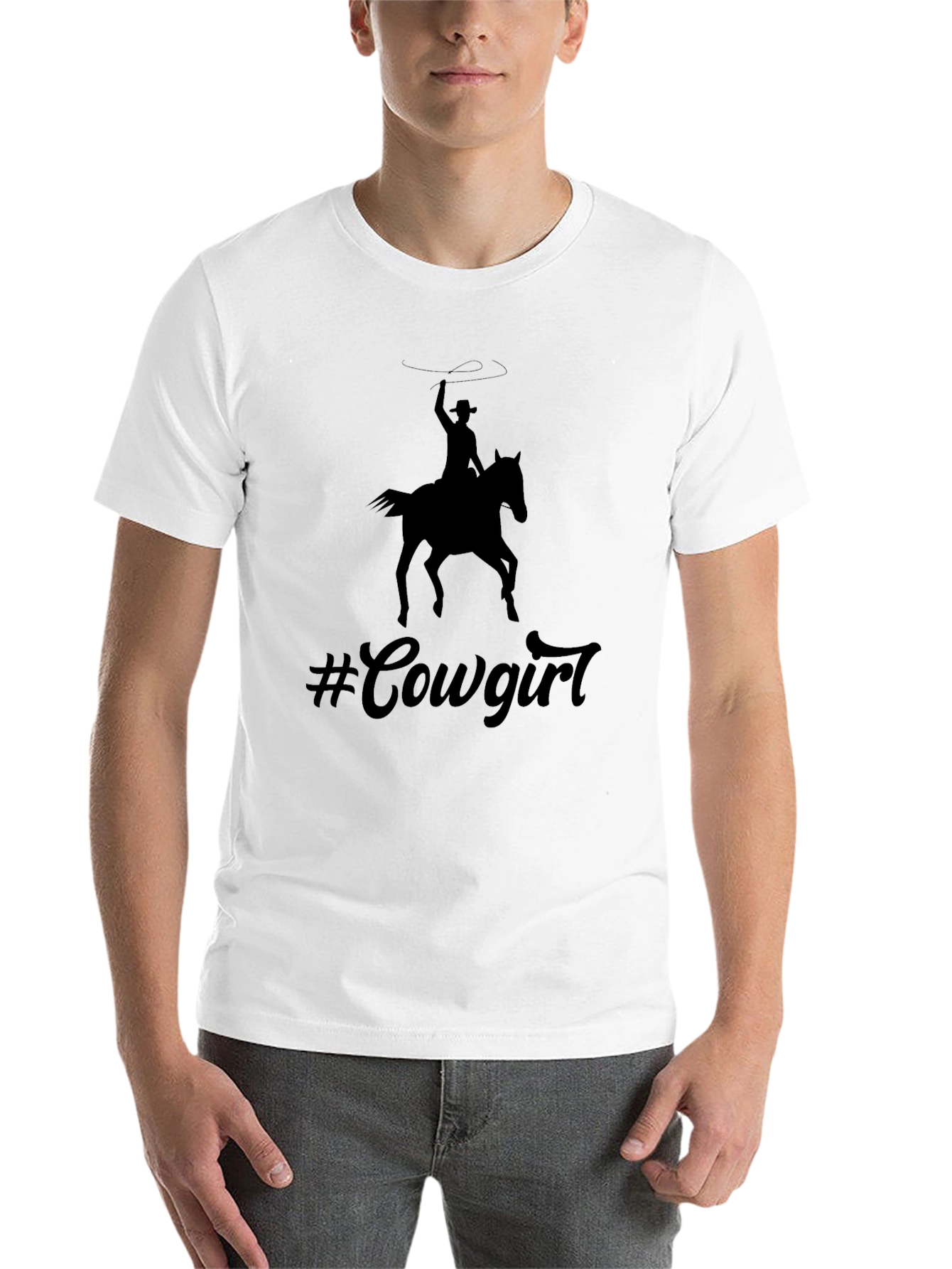 Black Cowgirl Horse Graphic Tee - Black Cotton Casual Shirt view 14