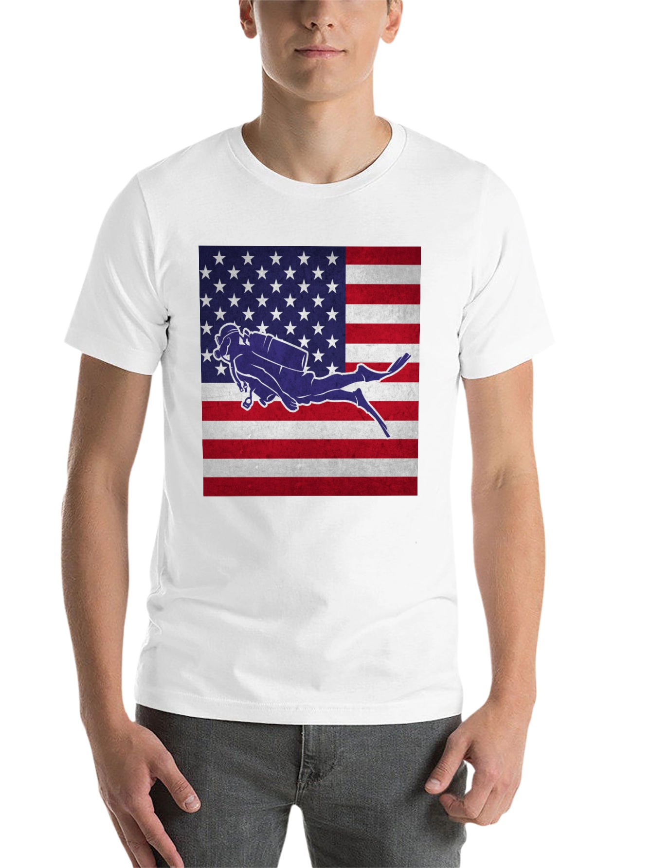 USA Flag Scuba Diver T-Shirt - Patriotic Dive Apparel - 14
