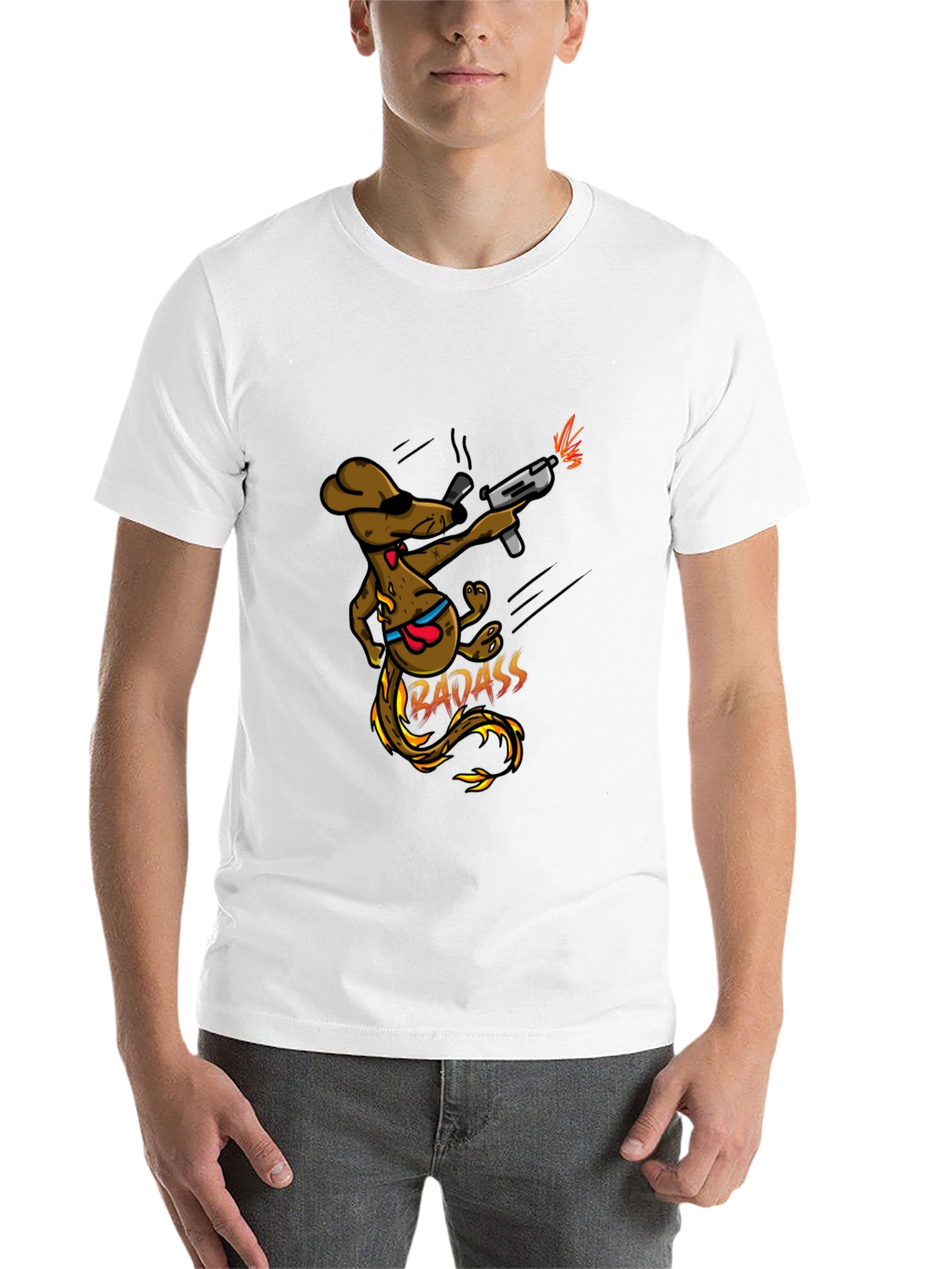 Black Badass Dog with Gun Black T-Shirt view 14