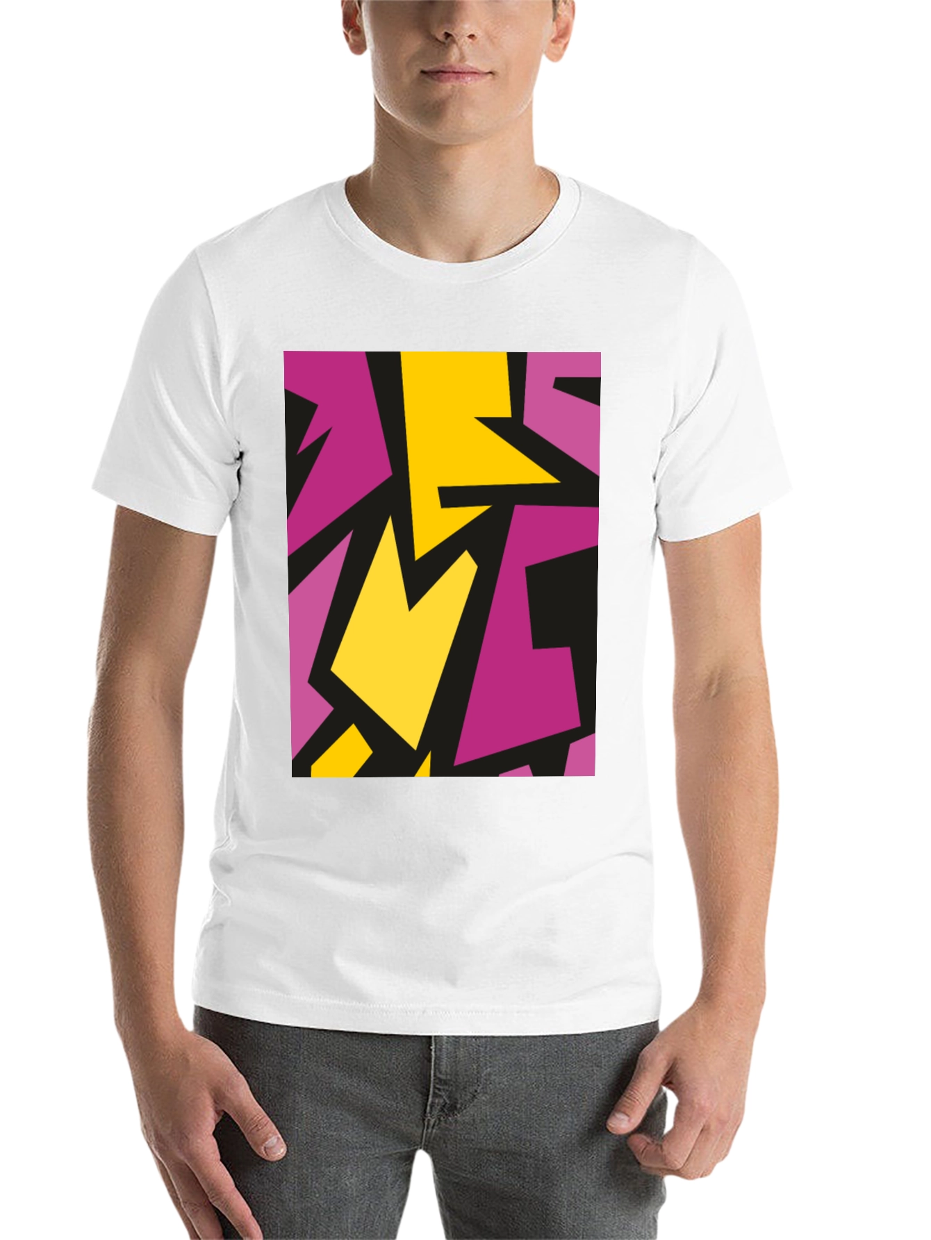 Black Abstract Geometric Design Black T-Shirt view 14