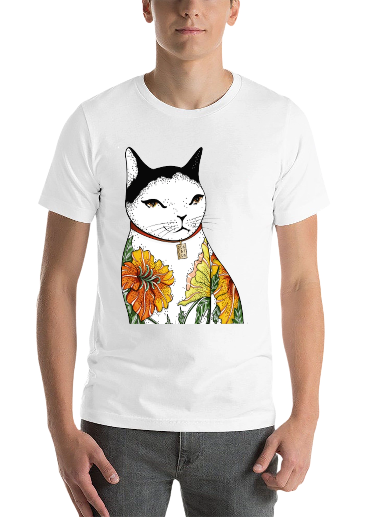 Black Cat & Flowers Black T-Shirt view 14