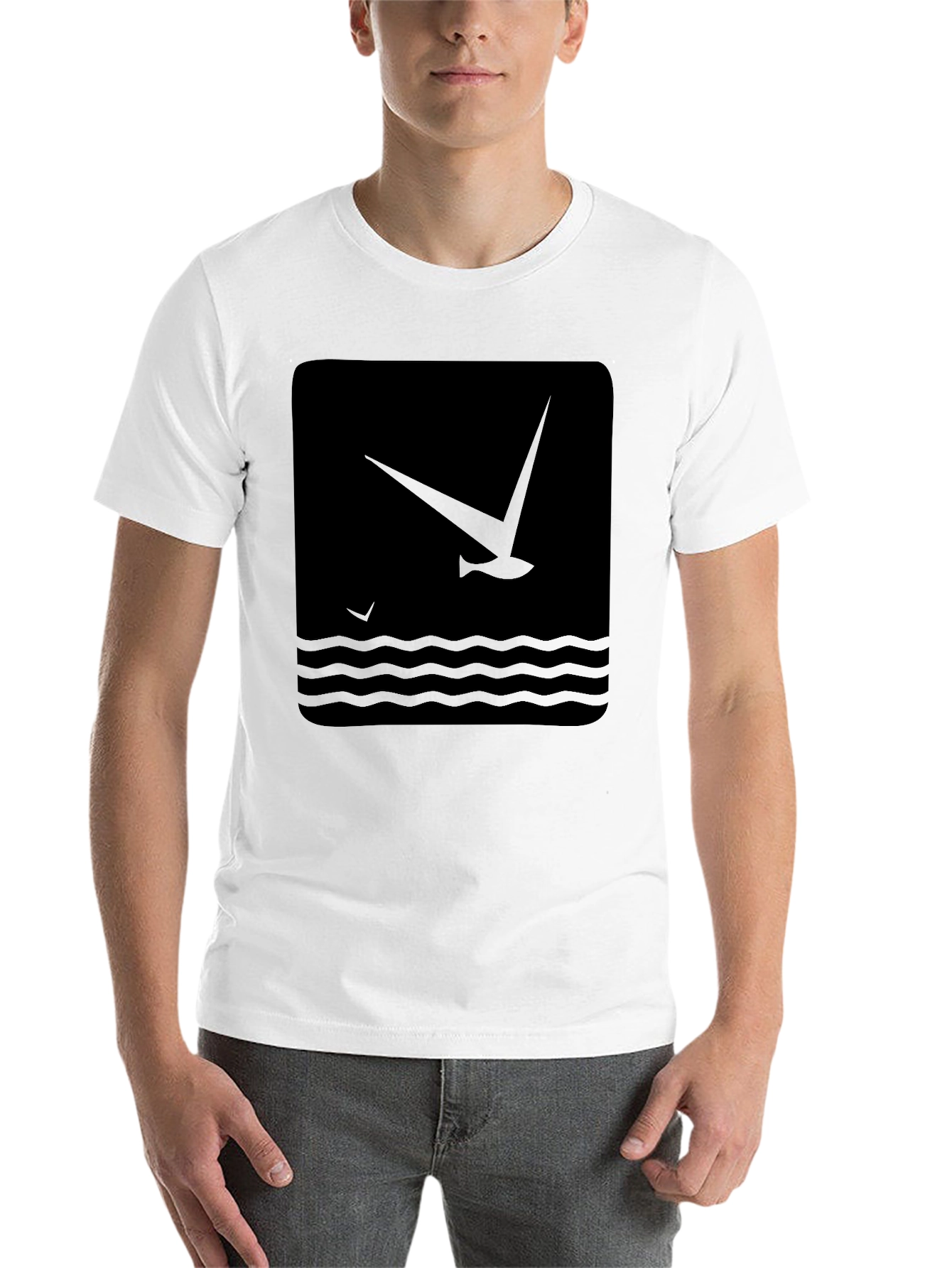 Black Black Graphic T-Shirt - Bird & Wave Design view 14