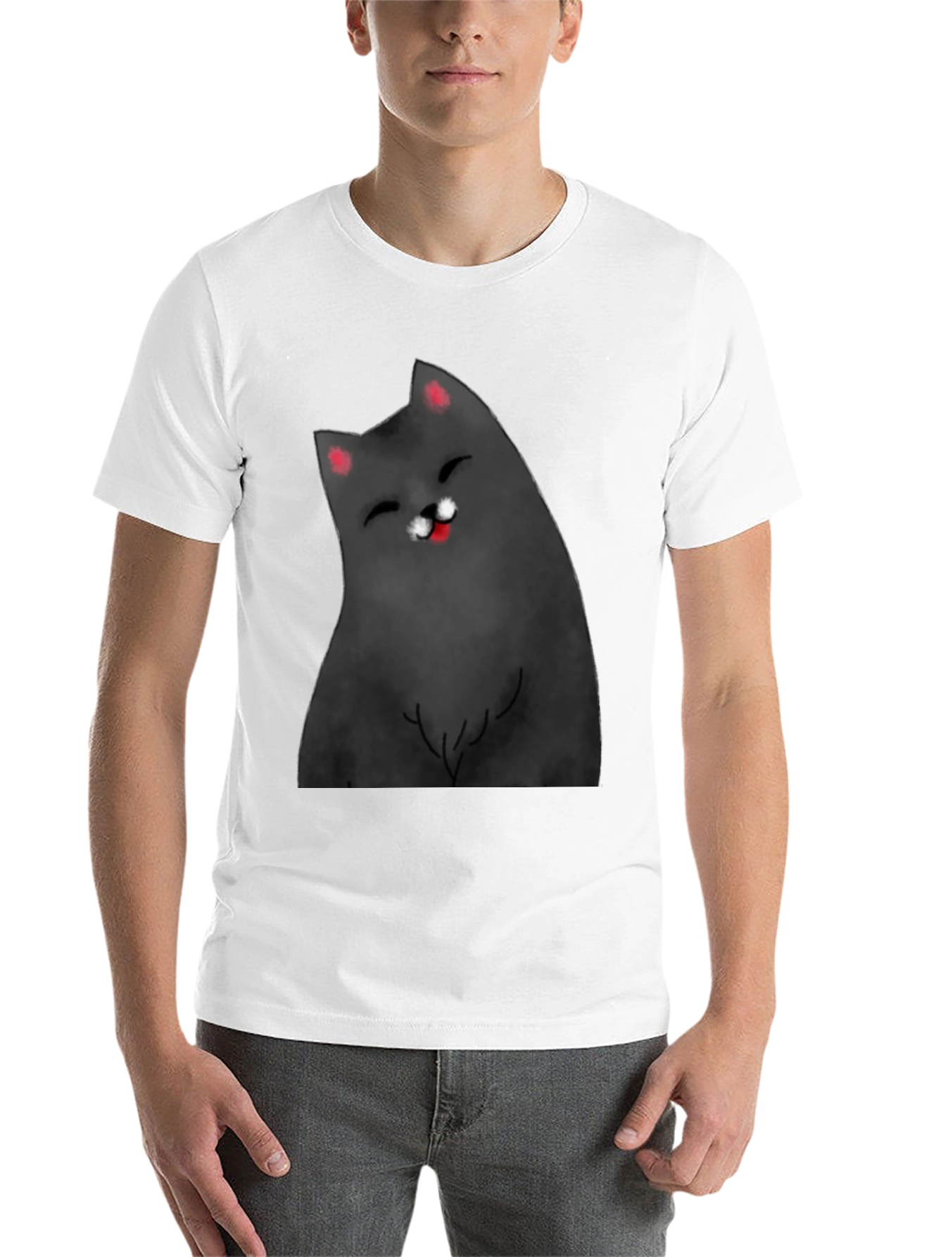 Black Smiling Cat Graphic Tee - Black Cotton Blend Shirt view 14