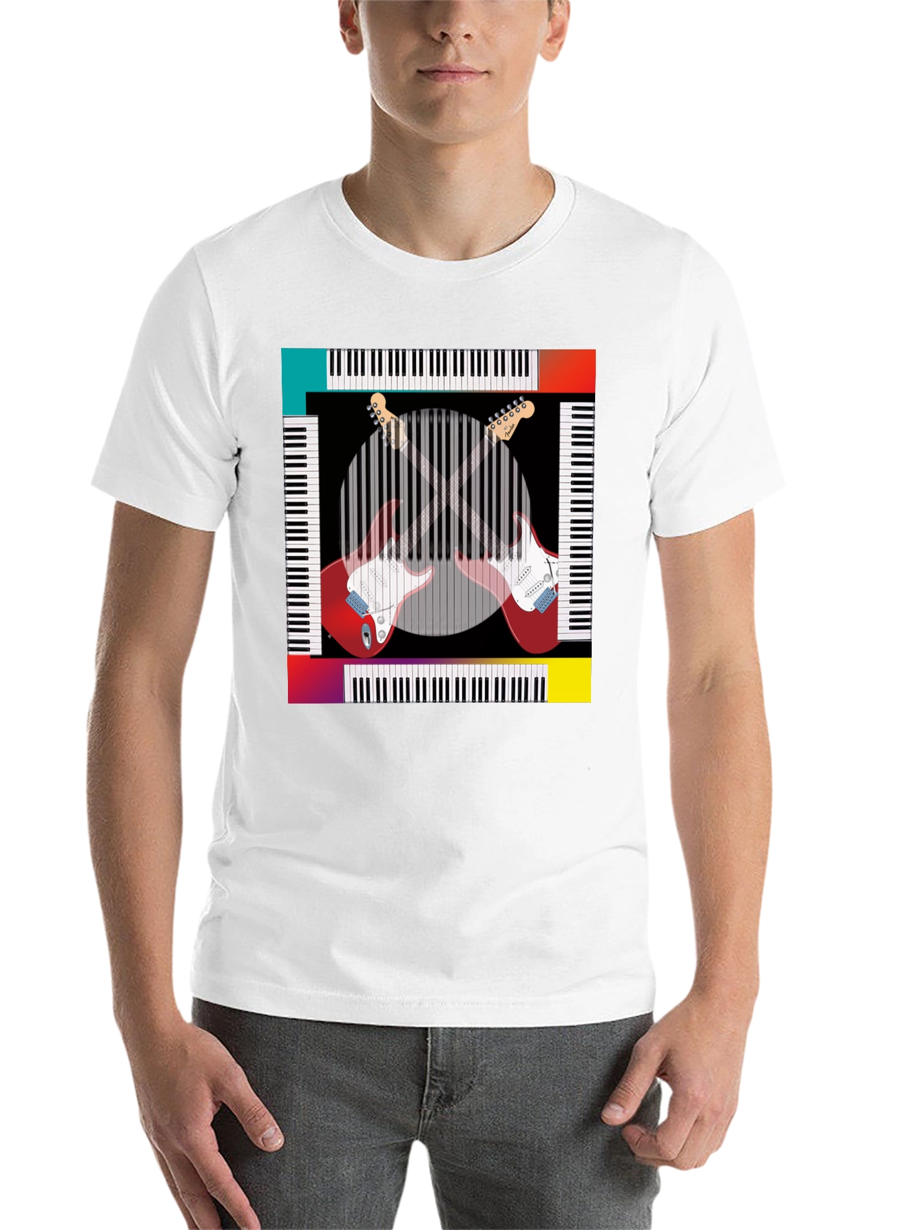 Black Music Lover Tee: Guitar & Piano Design view 14