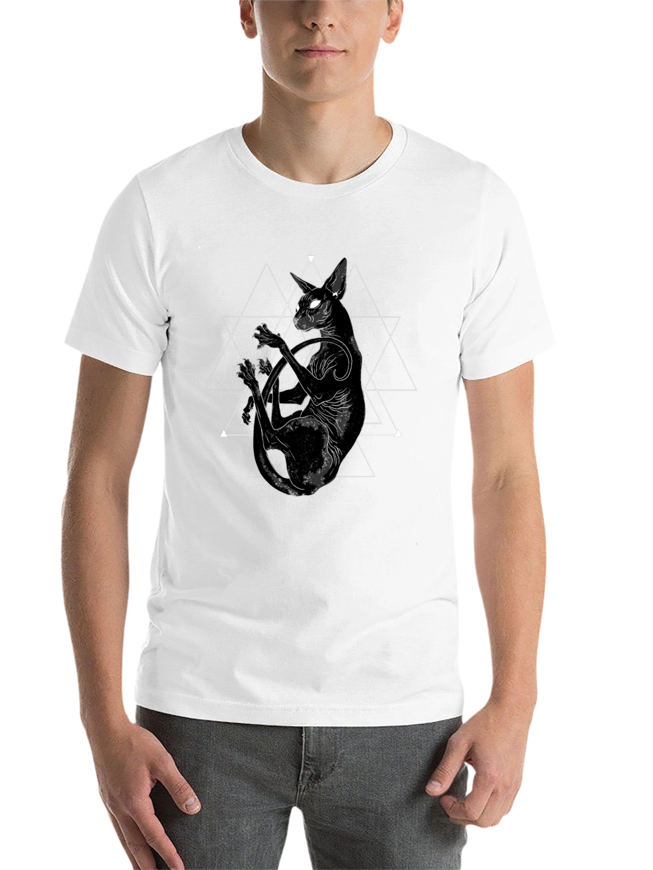 Black Mystic Cat Graphic Tee - Black Cotton Blend view 14