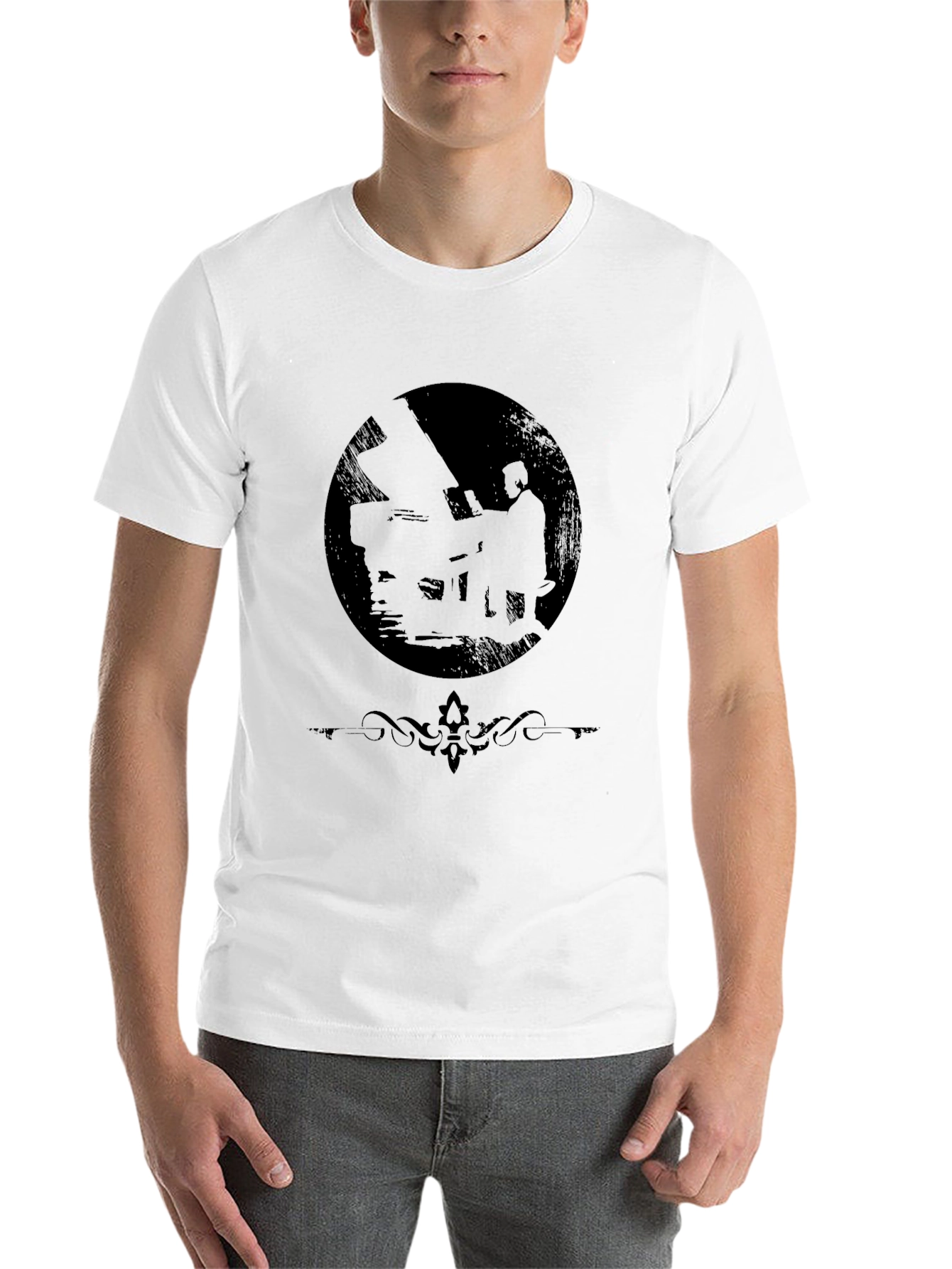 Black Silhouette Pianist Black T-Shirt view 14