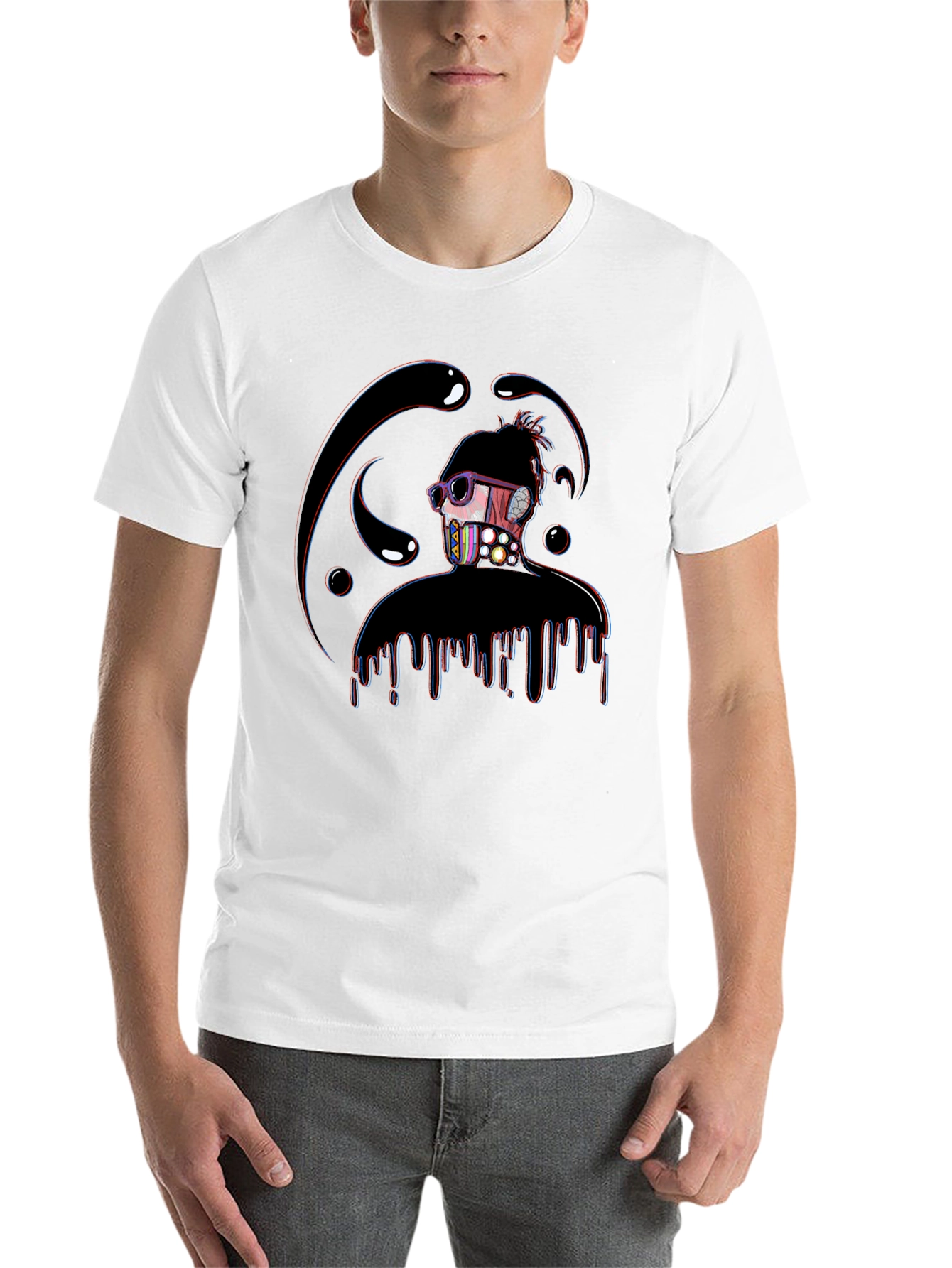 Black Abstract Dripping Figure Graphic T-Shirt view 14