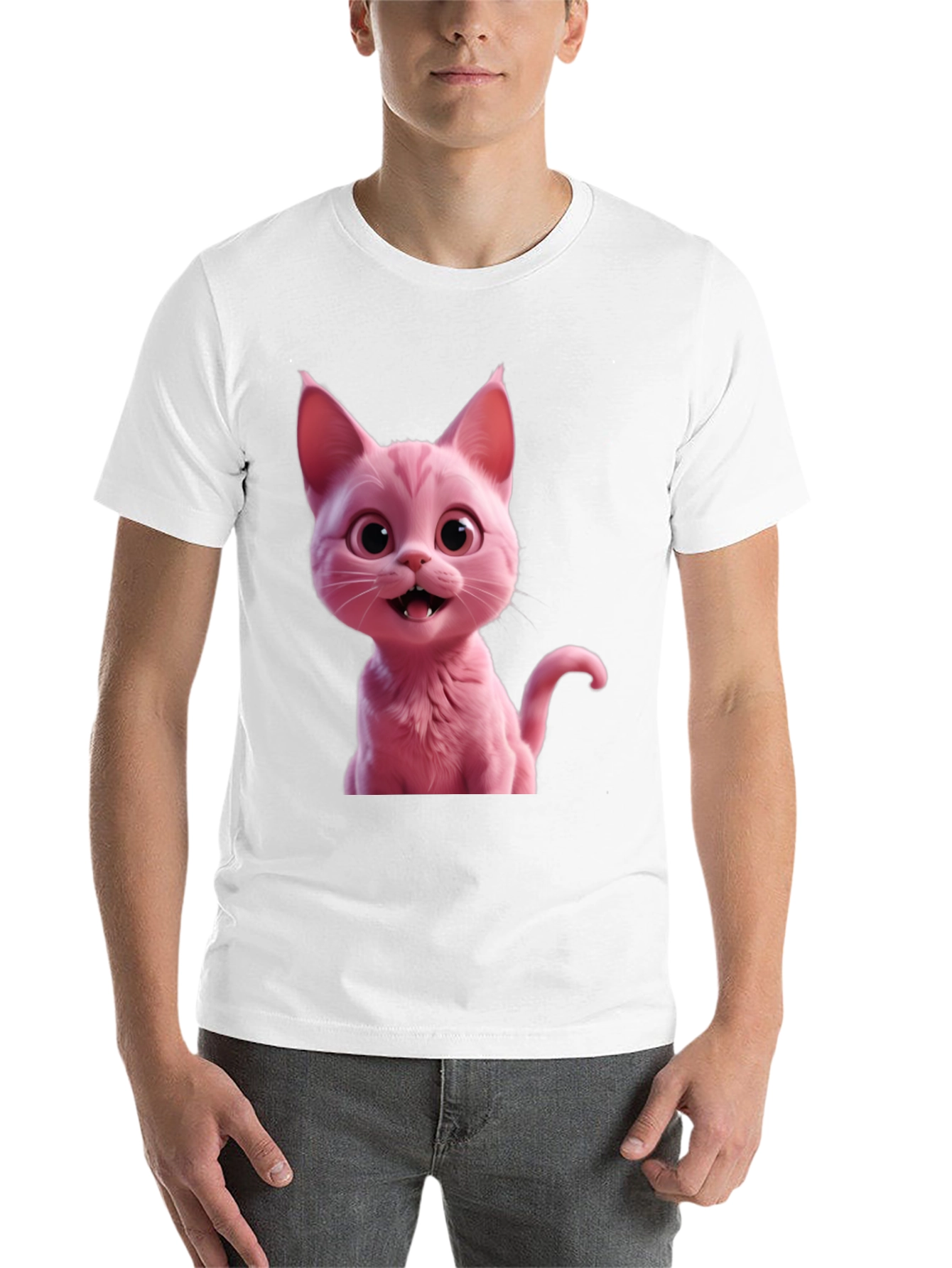 Black Pink Cat Graphic Tee - Black Unisex T-Shirt view 14