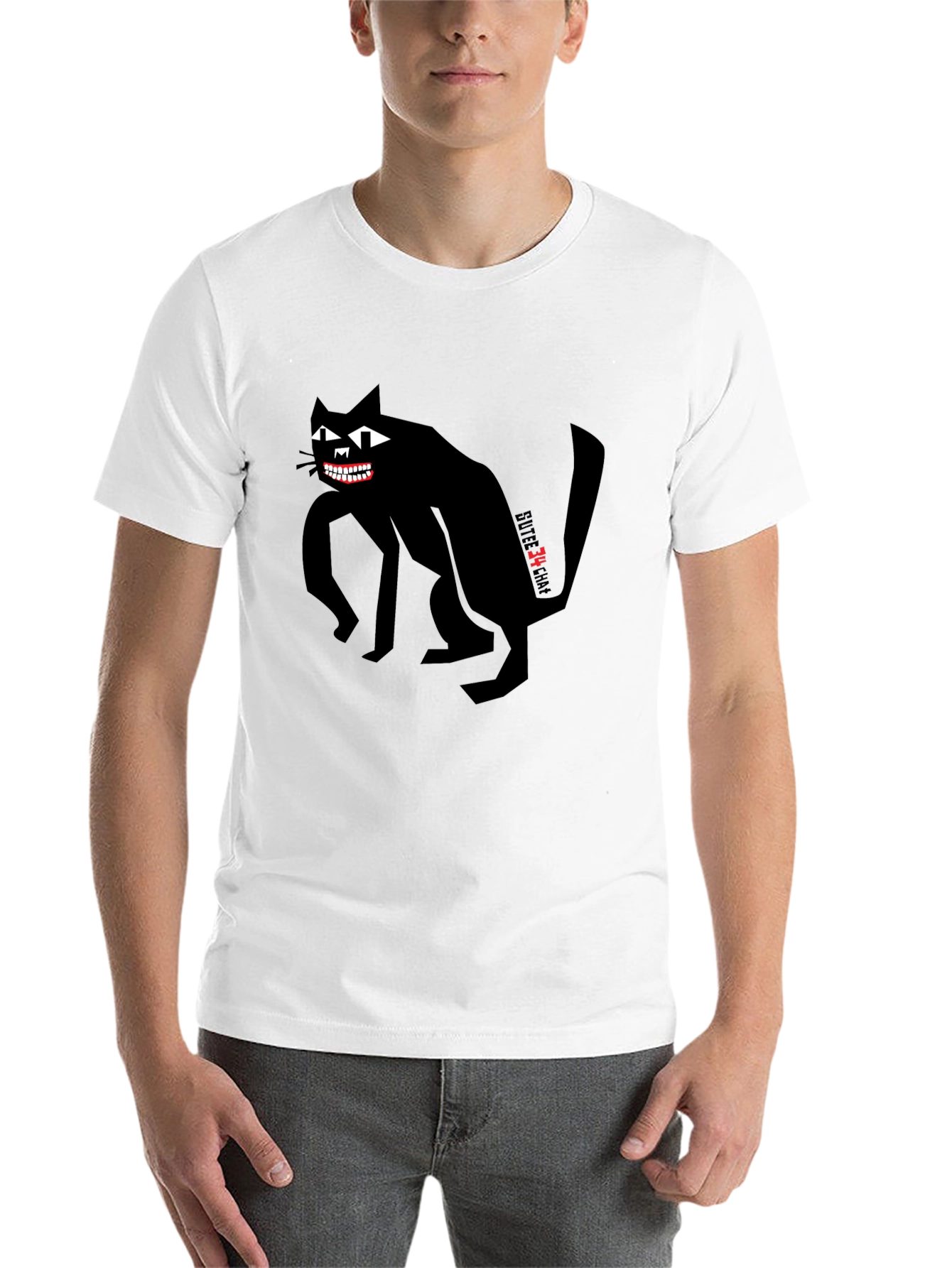 Black Creepy Cat Graphic Tee - Men's Black T-Shirt view 14