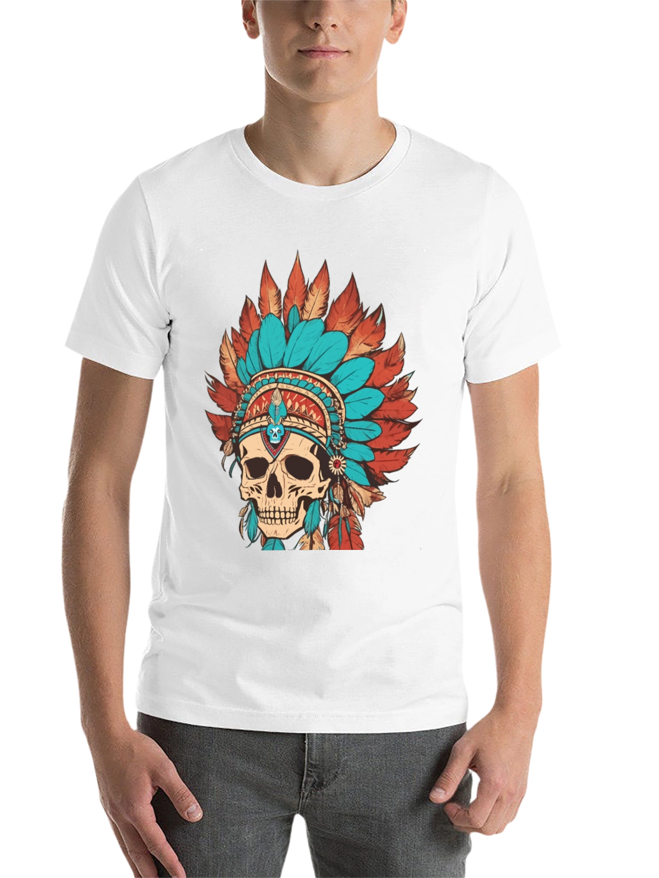 Black Skull Chief Headdress Graphic Tee - Cool Unique Design view 14