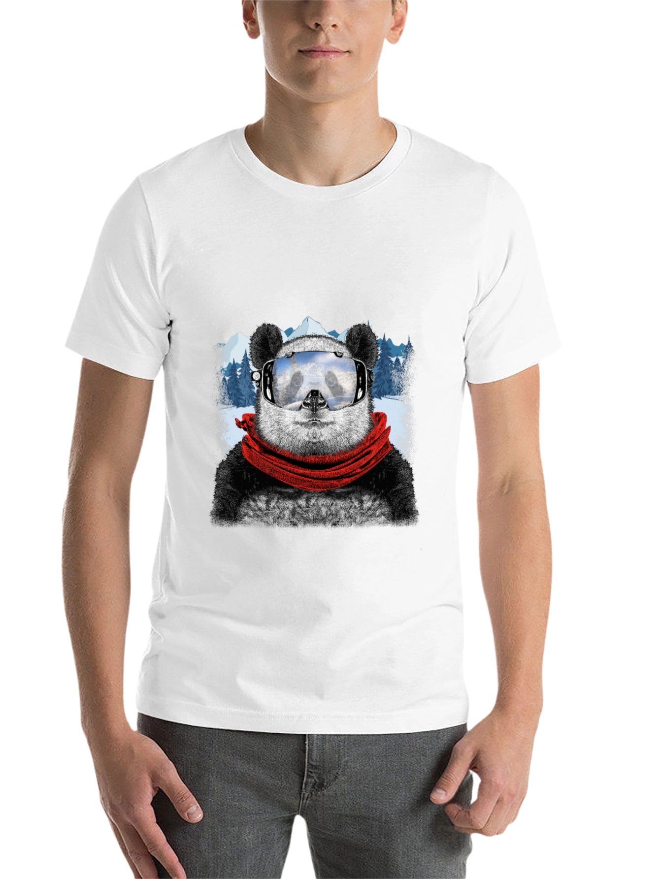 Black Panda Skiing T-Shirt - Cool Graphic Tee view 14