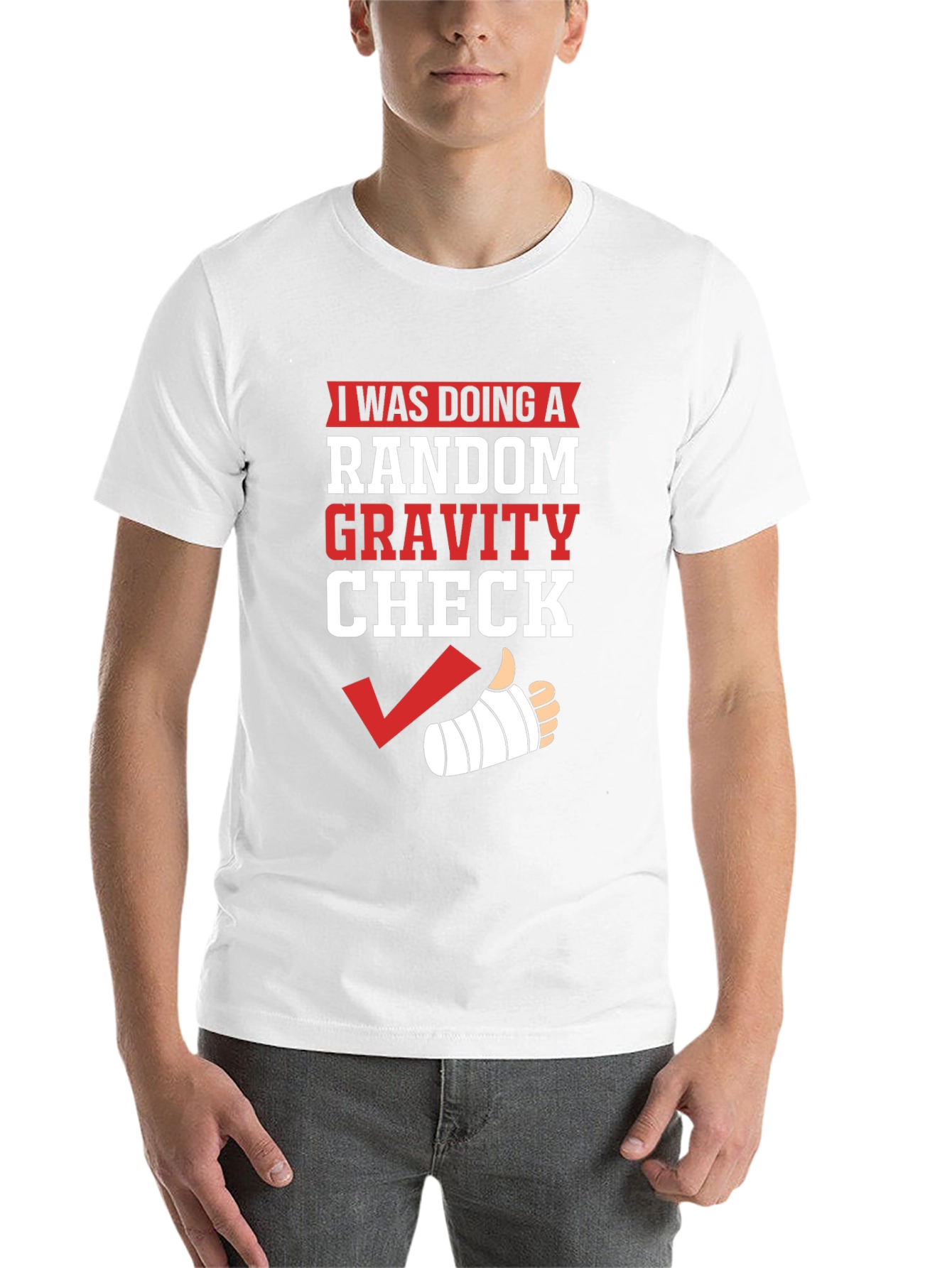 Black Random Gravity Check Humor T-Shirt view 14