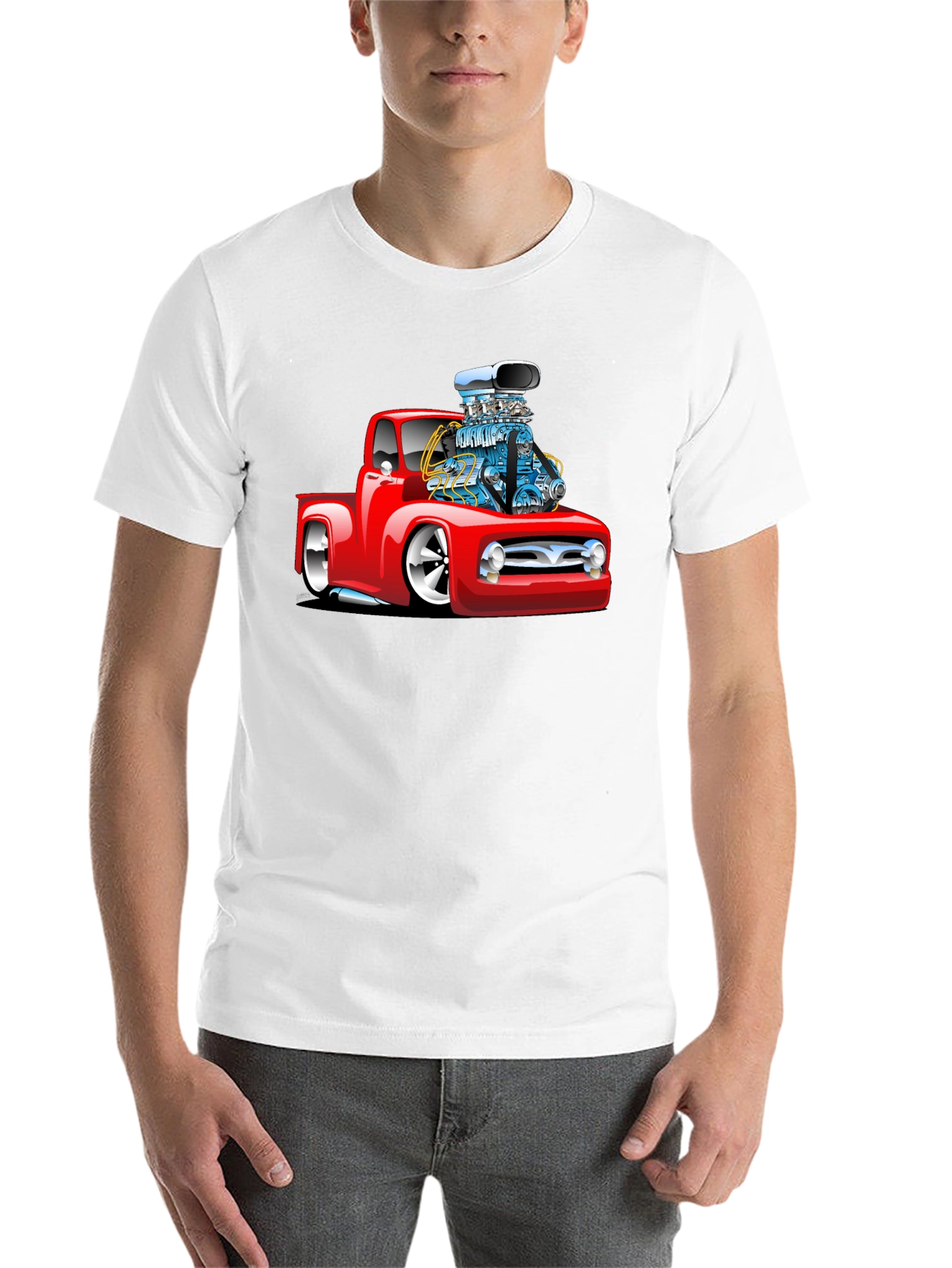 Black Red Hot Rod Truck Graphic Tee - Black view 14