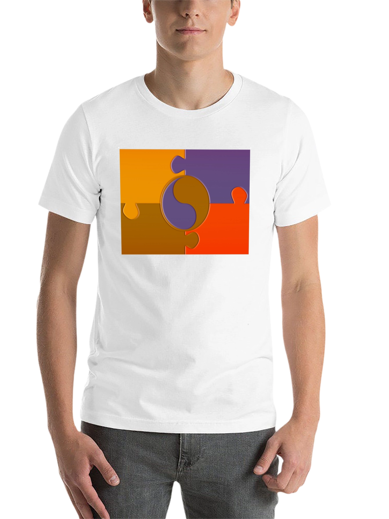 Black Yin Yang Puzzle Piece Graphic T-Shirt view 14