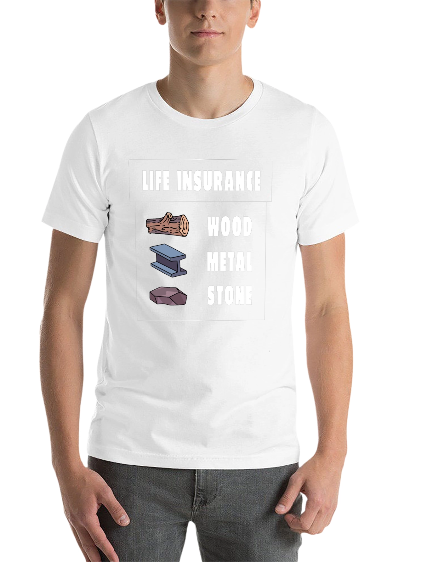 Black Life Insurance Wood Metal Stone Graphic T-Shirt view 14
