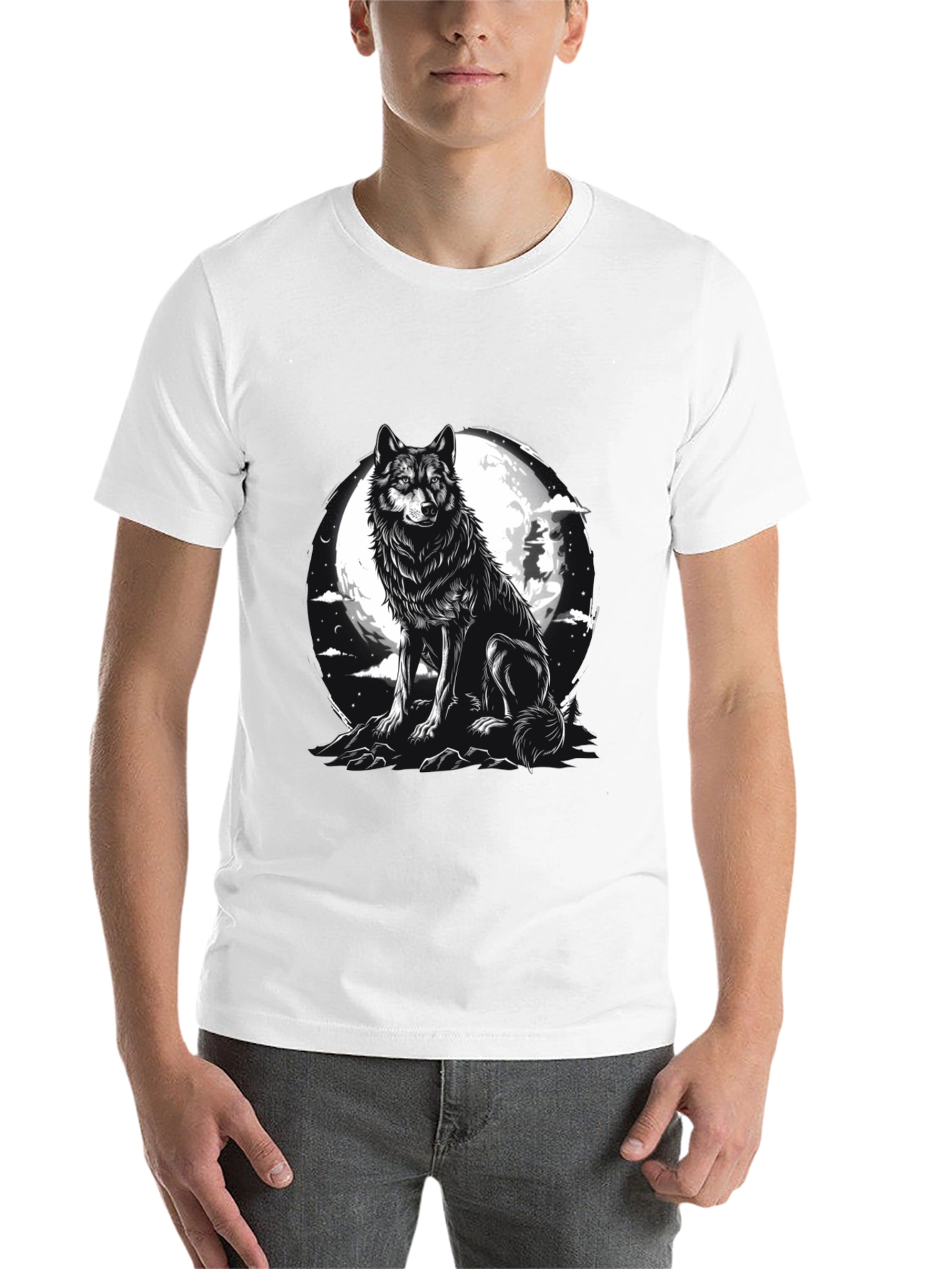 Black Wolf Moon Graphic Tee - Black Cotton Blend view 14