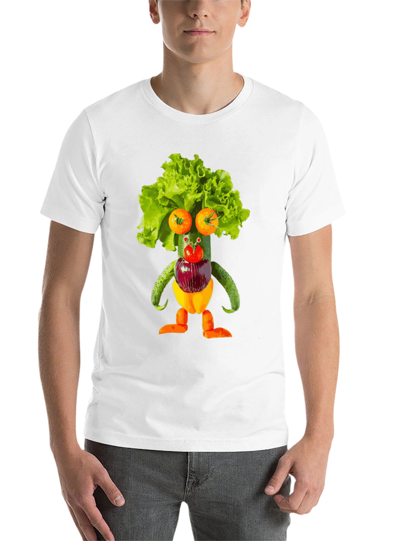 Black Whimsical Vegetable Art T-Shirt - Unique Foodie Fashion view 14