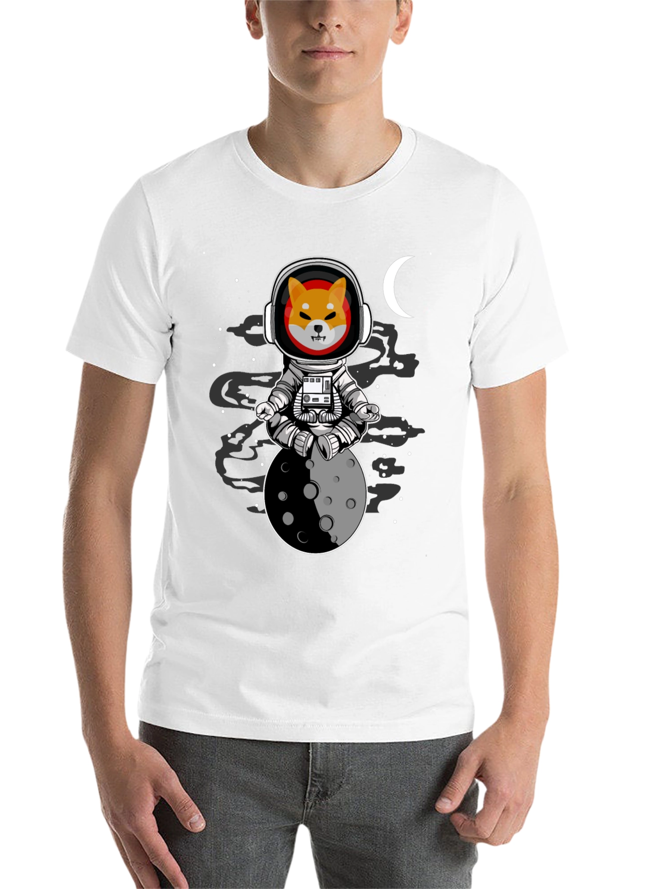 Black Shiba Inu Astronaut T-Shirt - Moon Meditation view 14