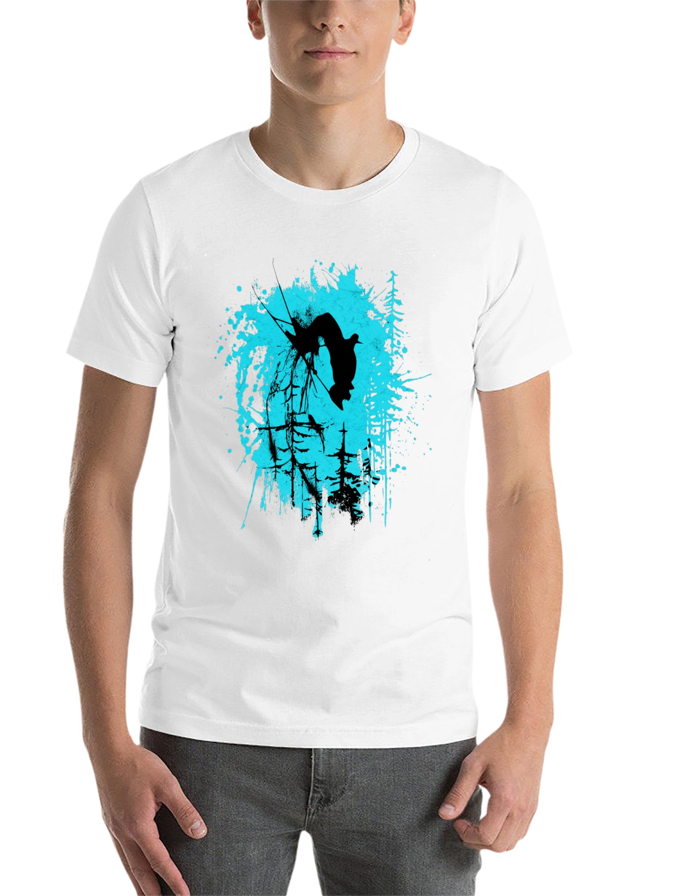 Black Black T-Shirt with Skier Graphic Design view 14