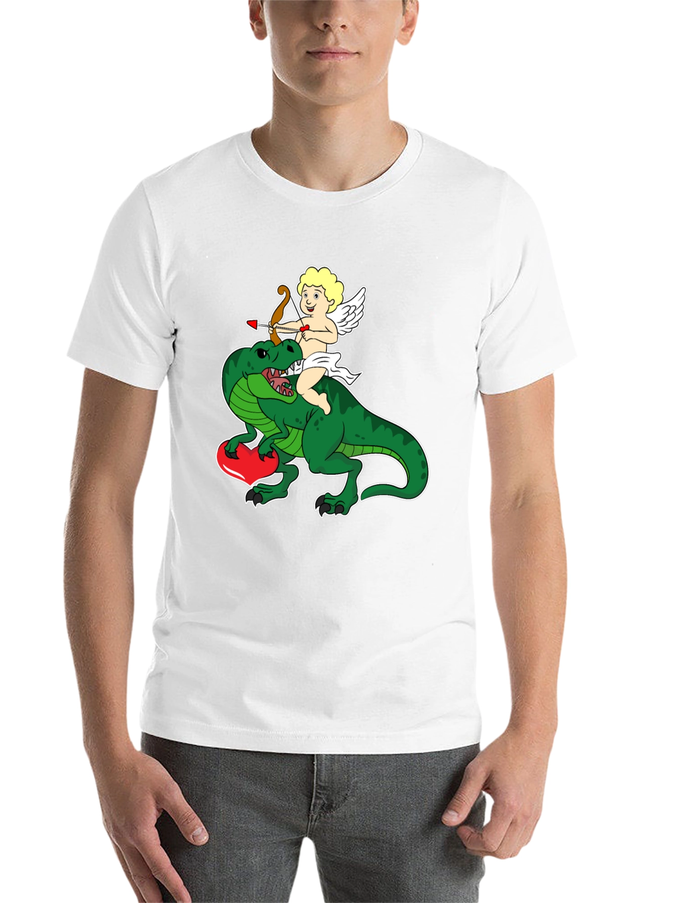 Black Cupid Riding Dinosaur T-Shirt - Valentine's Day Love Tee view 14