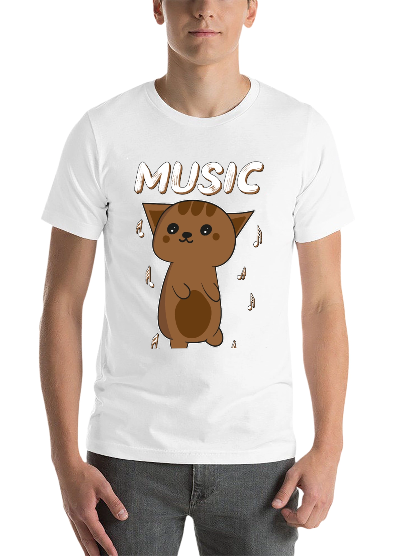 Black Cute Cat Music Lover T-Shirt - Unisex Soft Cotton Tee view 14