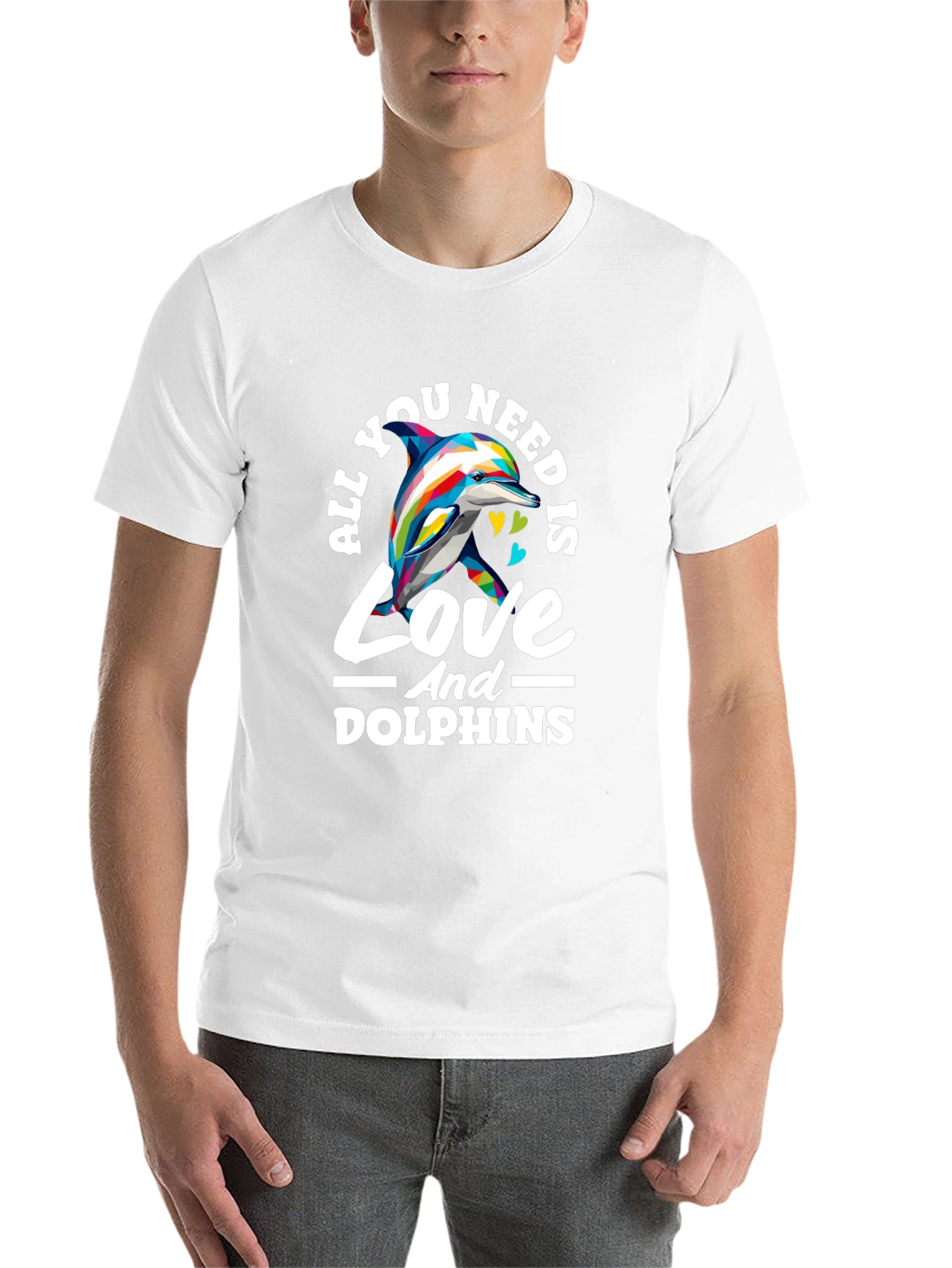 Black All You Need Is Love And Dolphins T-Shirt view 14