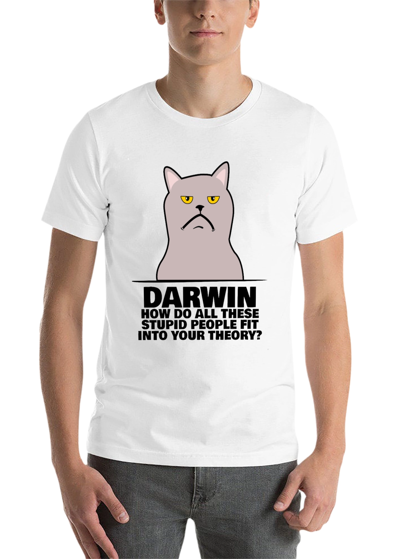 Black Darwin Cat T-Shirt - Funny Theory Design view 14