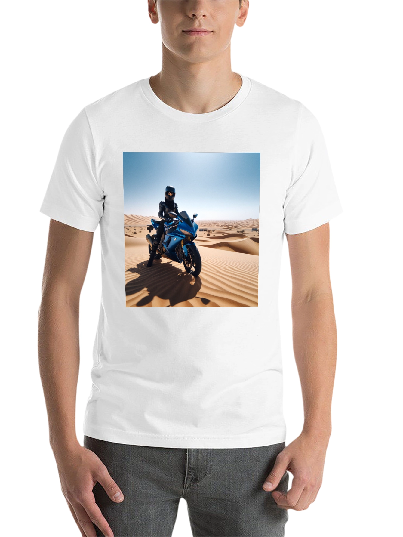 Black Motorcycle Desert Rider Graphic Tee - Unisex Black T-Shirt view 14