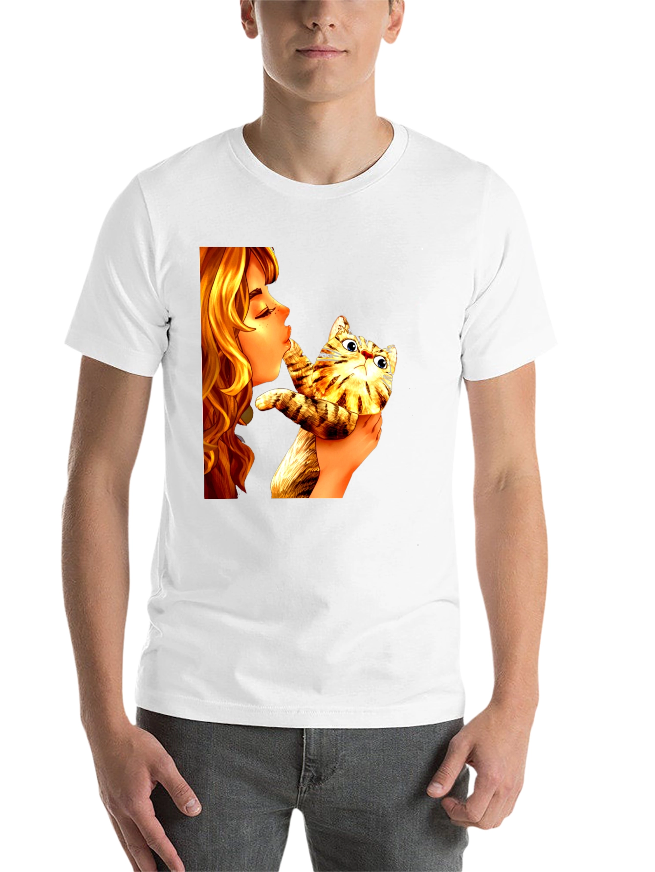 Black Girl Kissing Cat Graphic Tee - Novelty Unisex T-Shirt view 14