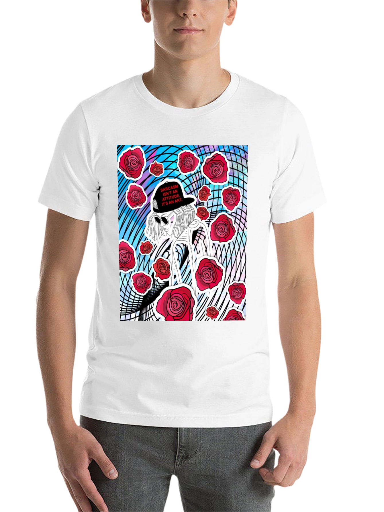 Black Edgy Rose Graphic Tee - Sarcasm Art view 14
