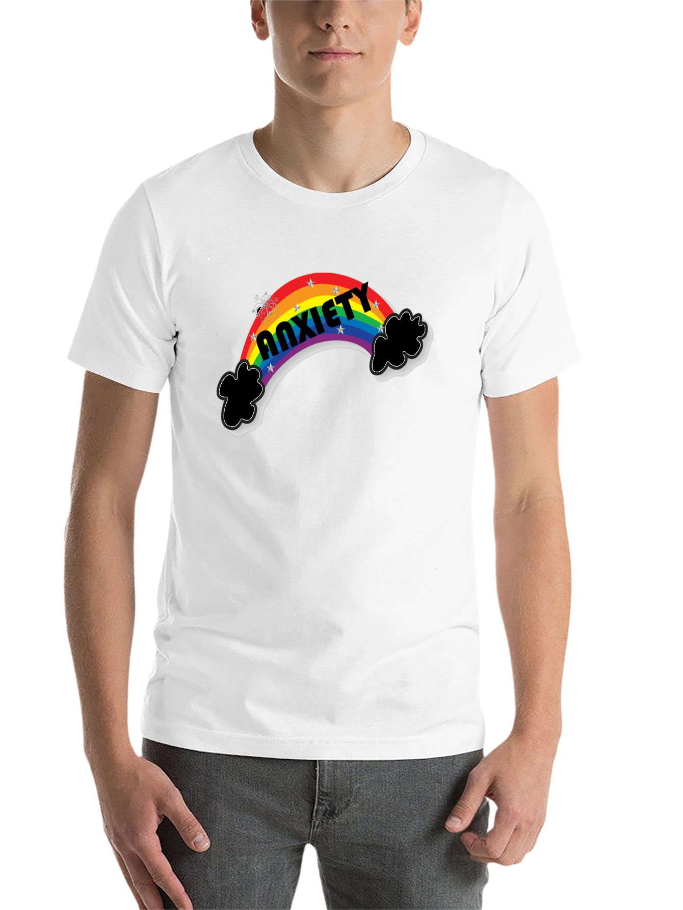 Black Anxiety Rainbow Graphic Tee - Black Cotton T-Shirt view 14