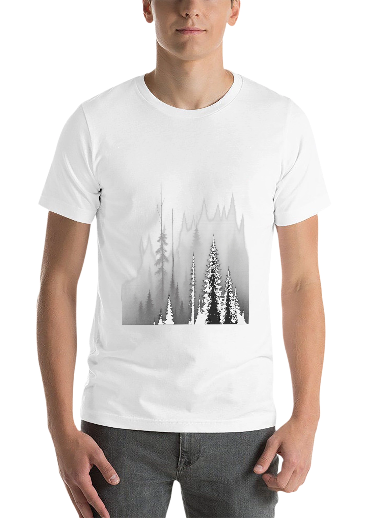 Black Black T-Shirt with Forest Graphic view 14