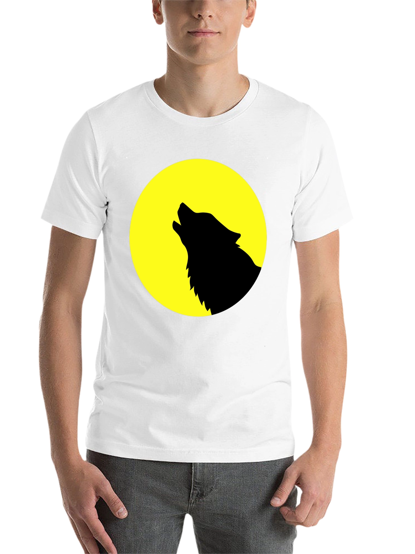 Black Wolf Howling at Moon Graphic T-Shirt - Black view 14