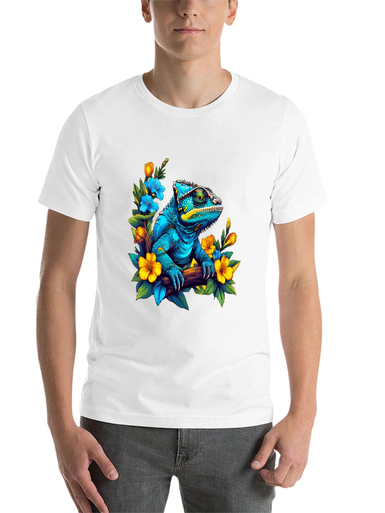 Black Blue Chameleon Floral Graphic Tee view 14