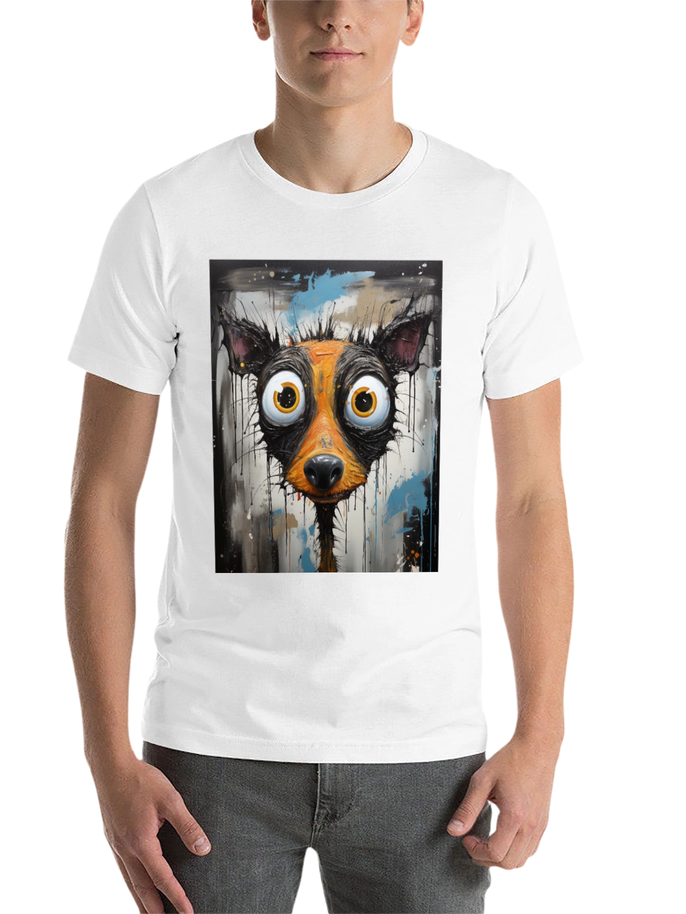 Black Cartoon Dog Graphic Tee - Funky Art Shirt view 14