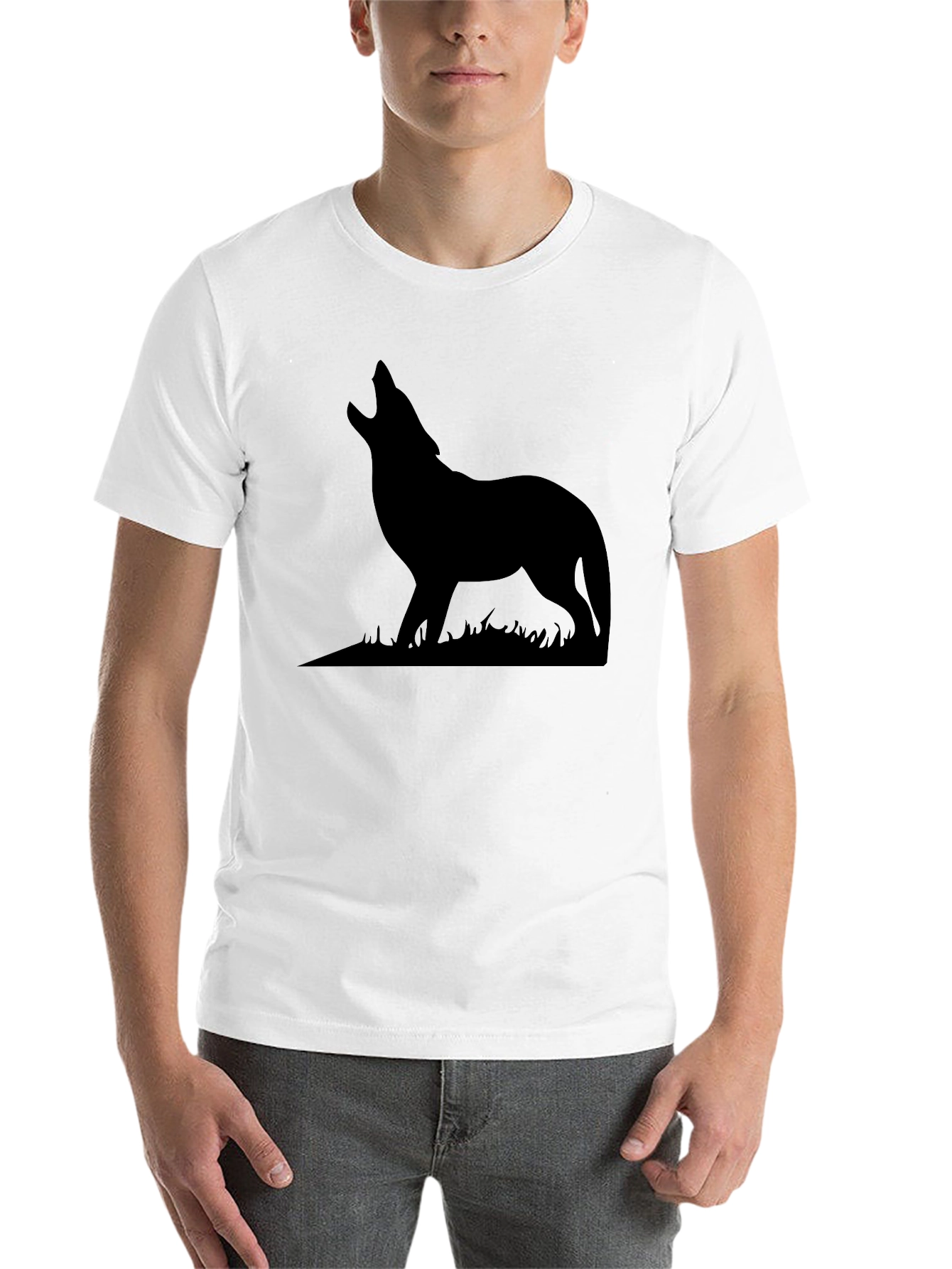 Black Wolf Silhouette Graphic Print T-Shirt view 14