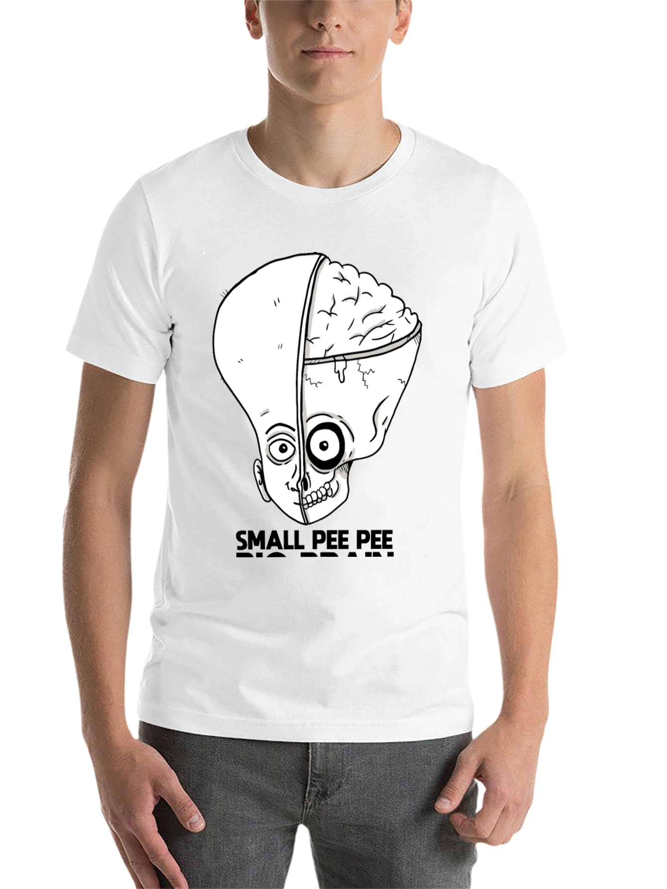 Black Small Pee Pee Big Brain Funny Graphic Tee view 14