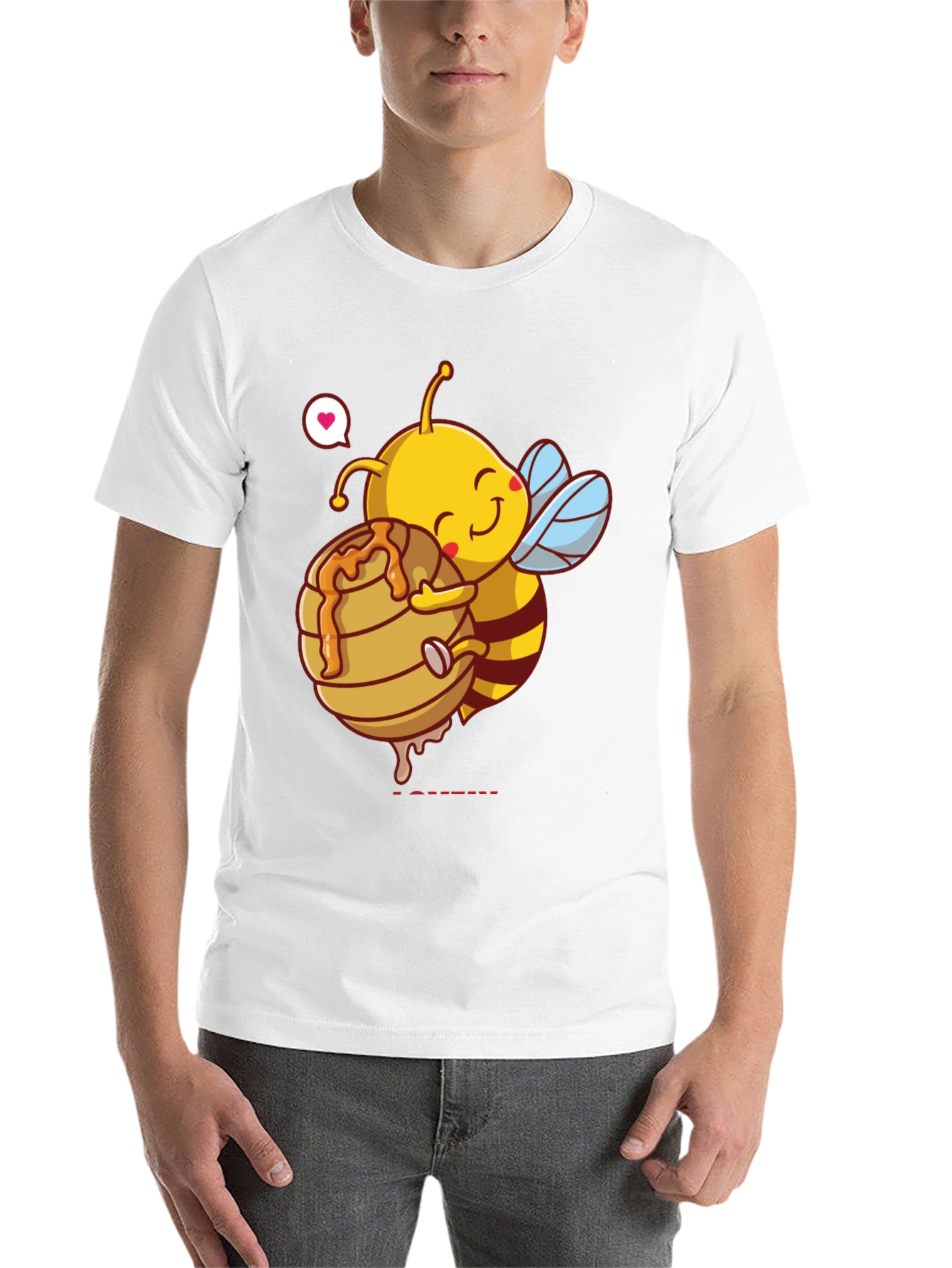 Black Cute Bee Hugging Honeycomb Graphic T-Shirt view 14