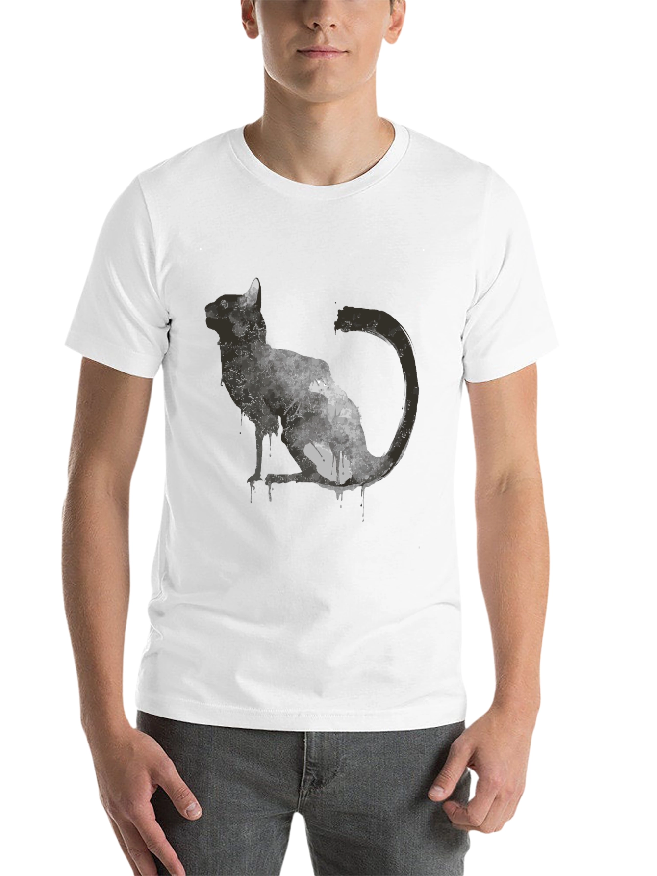 Black Abstract Cat Graphic T-Shirt - Black view 14