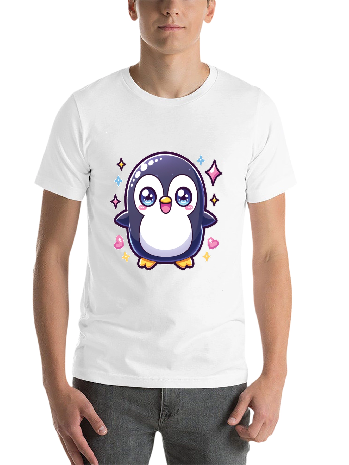 Black Cute Penguin Graphic Tee - Black Cotton Shirt view 14