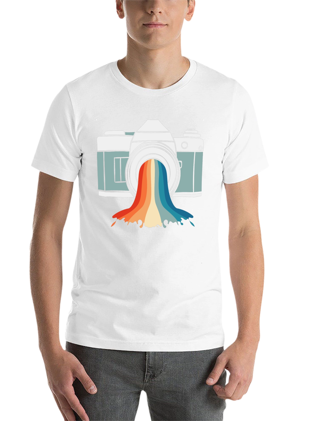 Black Retro Camera Rainbow Graphic Tee - Black Unisex T-Shirt view 14