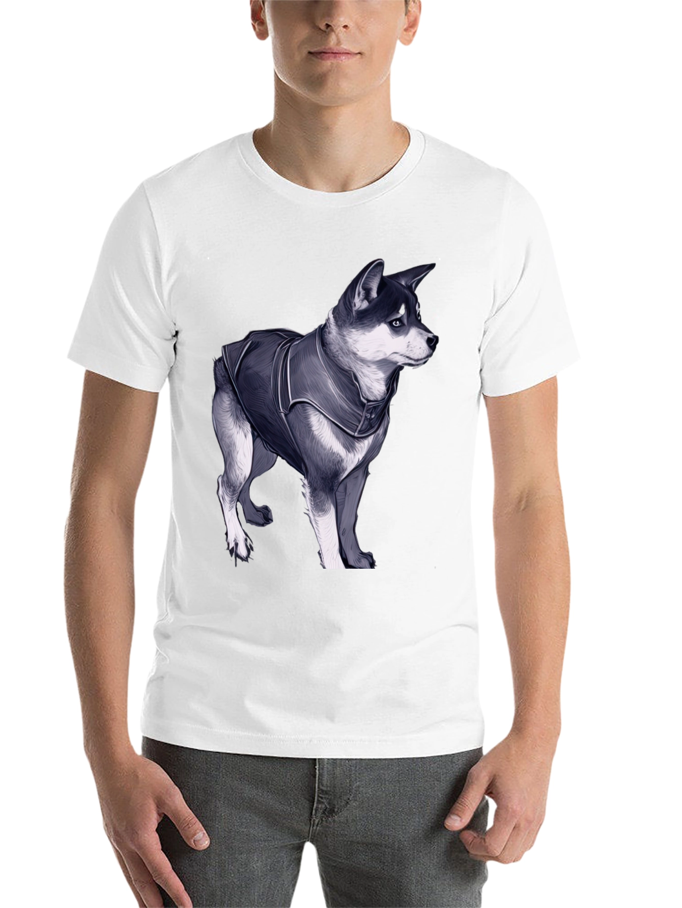 Black Dog in Jacket Graphic Tee - Black Casual T-Shirt view 14